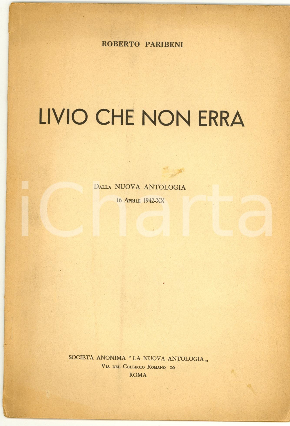 Libro, pubblicazione d epoca 1942 ROMA Roberto PARIBENI Livio che non erra 1