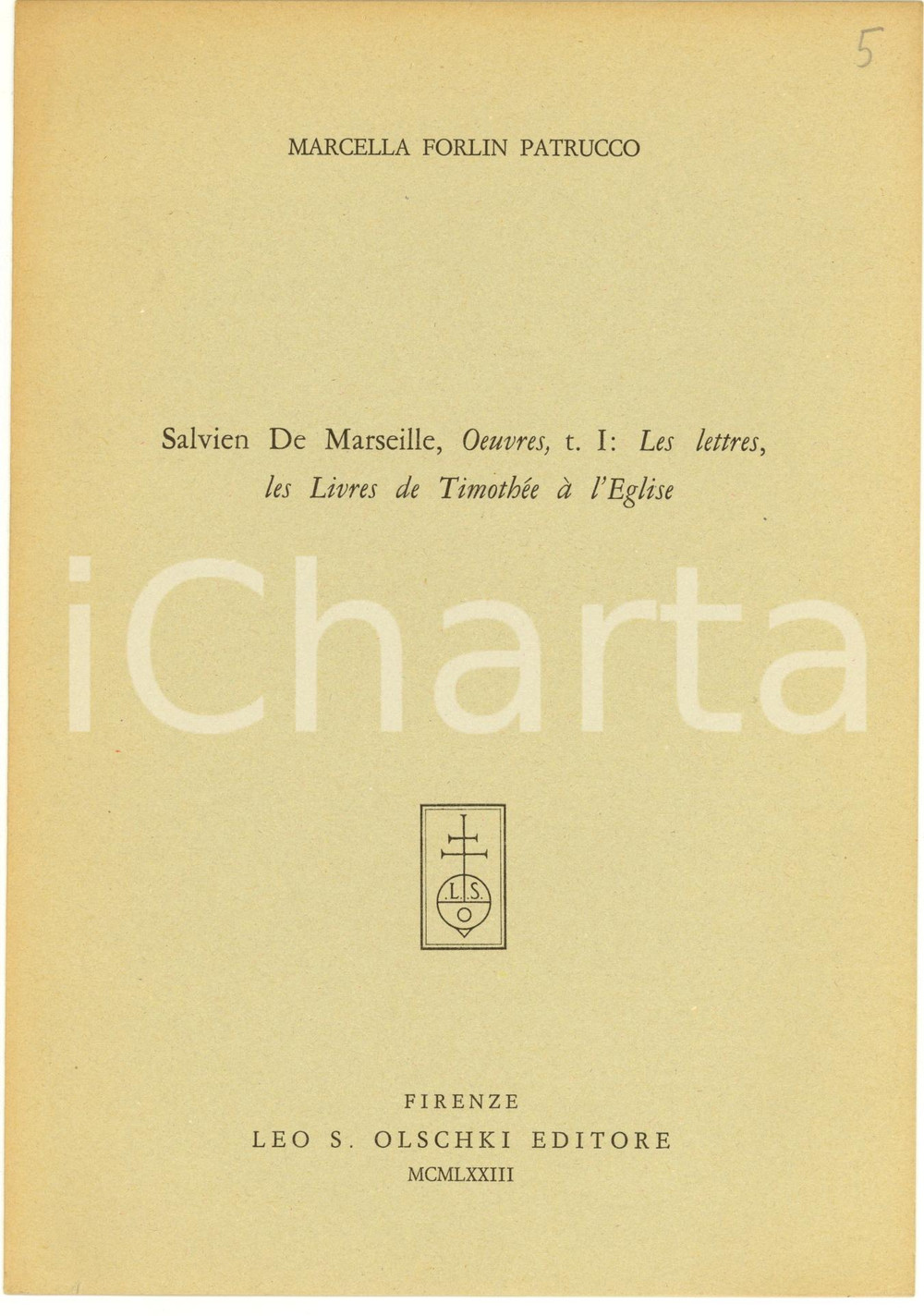 Oggetto da collezione cartaceo 1973 Marcella FORLIN PATRUCCO Salvien de Marseille 1