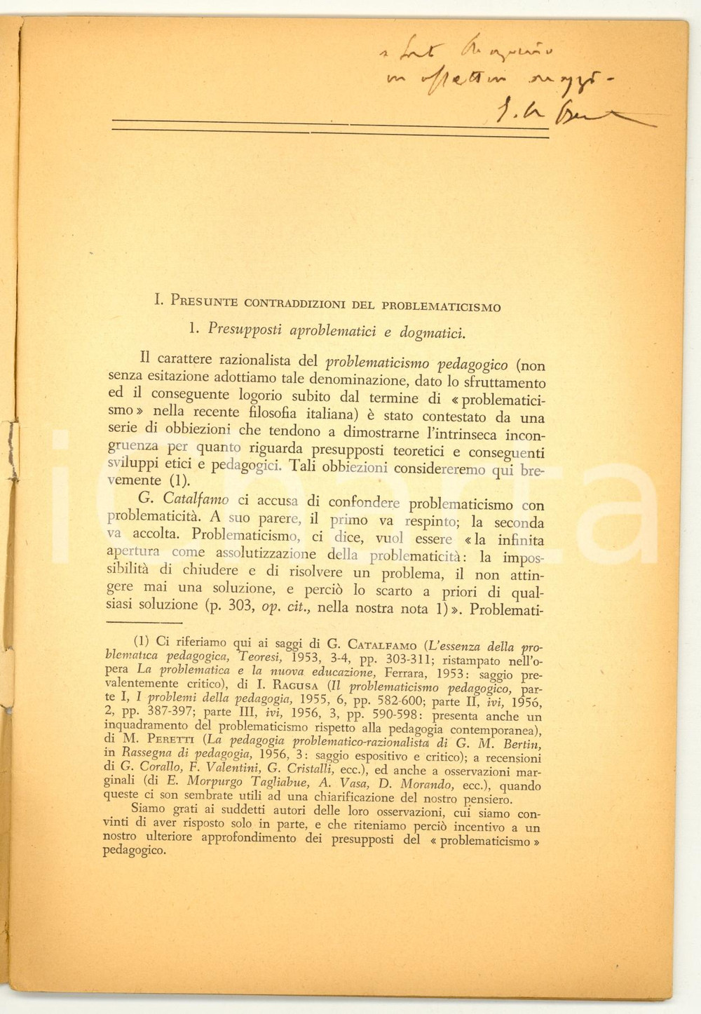 Libro, pubblicazione d epoca 1968 Giovanni BERTIN Problematicismo pedagogico e aporie AUTOGRAFO 1