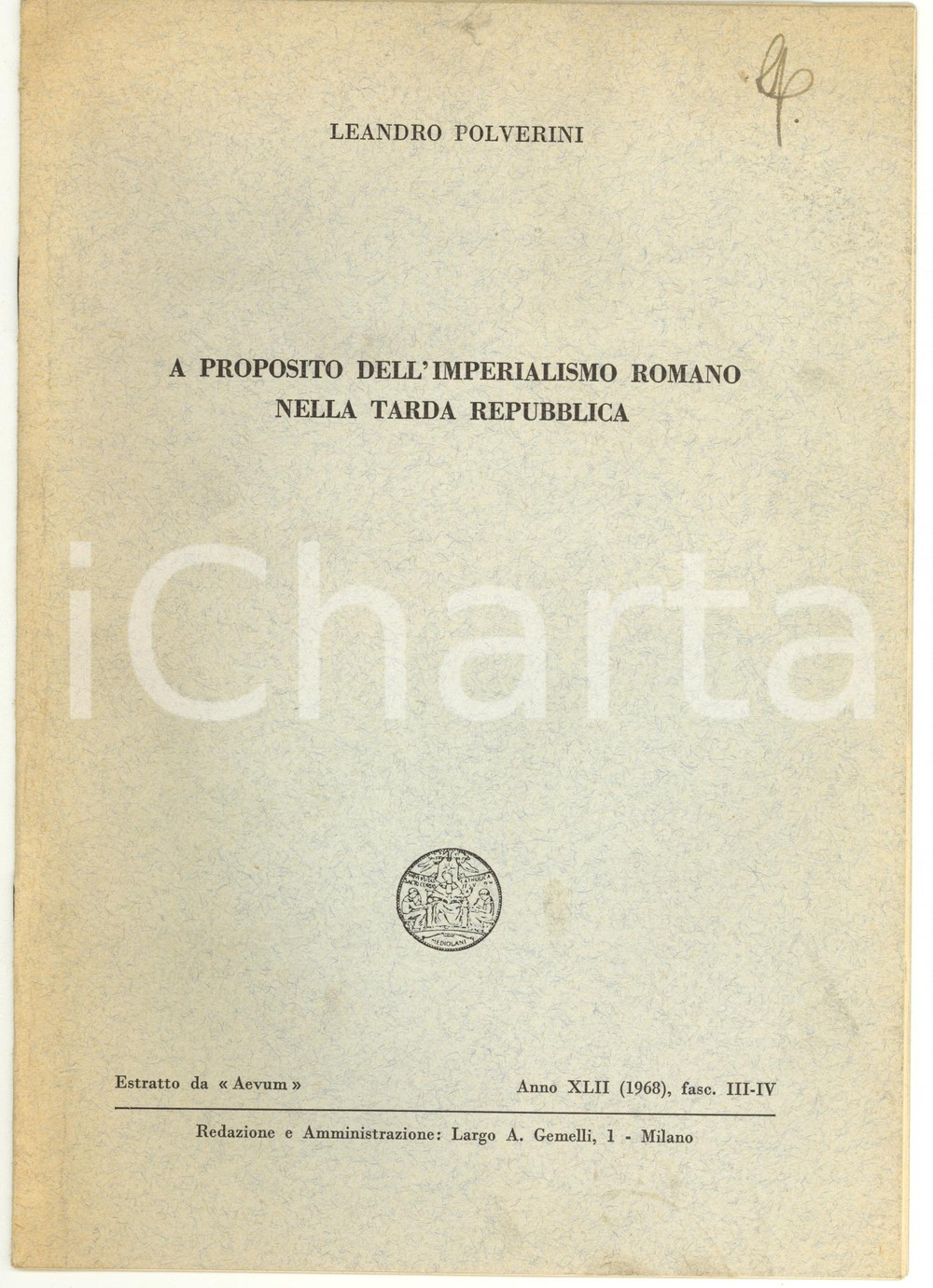Libro, pubblicazione d epoca 1968 LEANDRO POLVERINI Imperialismo romano repubblica 1