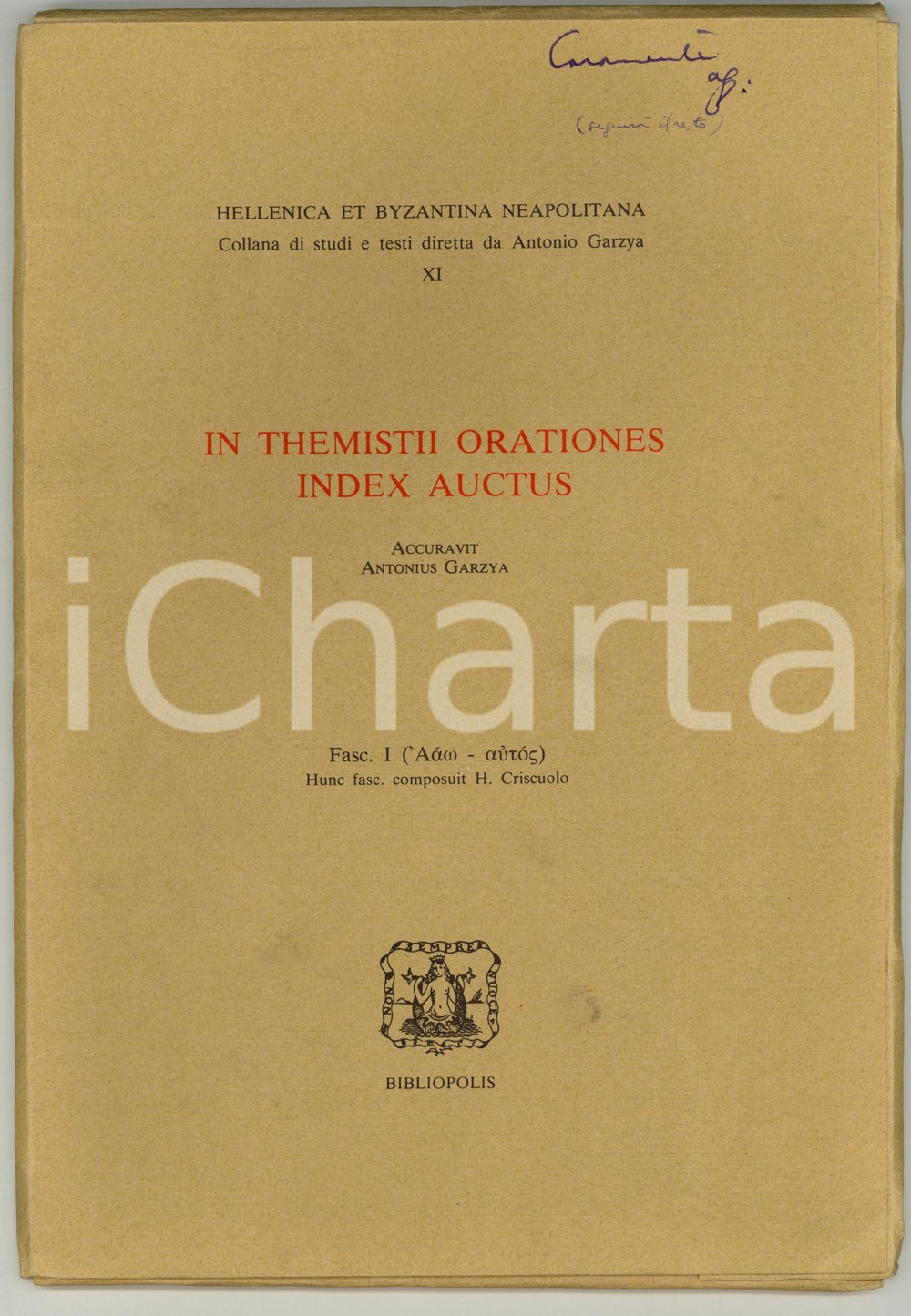 Libro, pubblicazione d epoca 1983 Antonio GARZYA In Themistii orationes AUTOGRAFATO 1