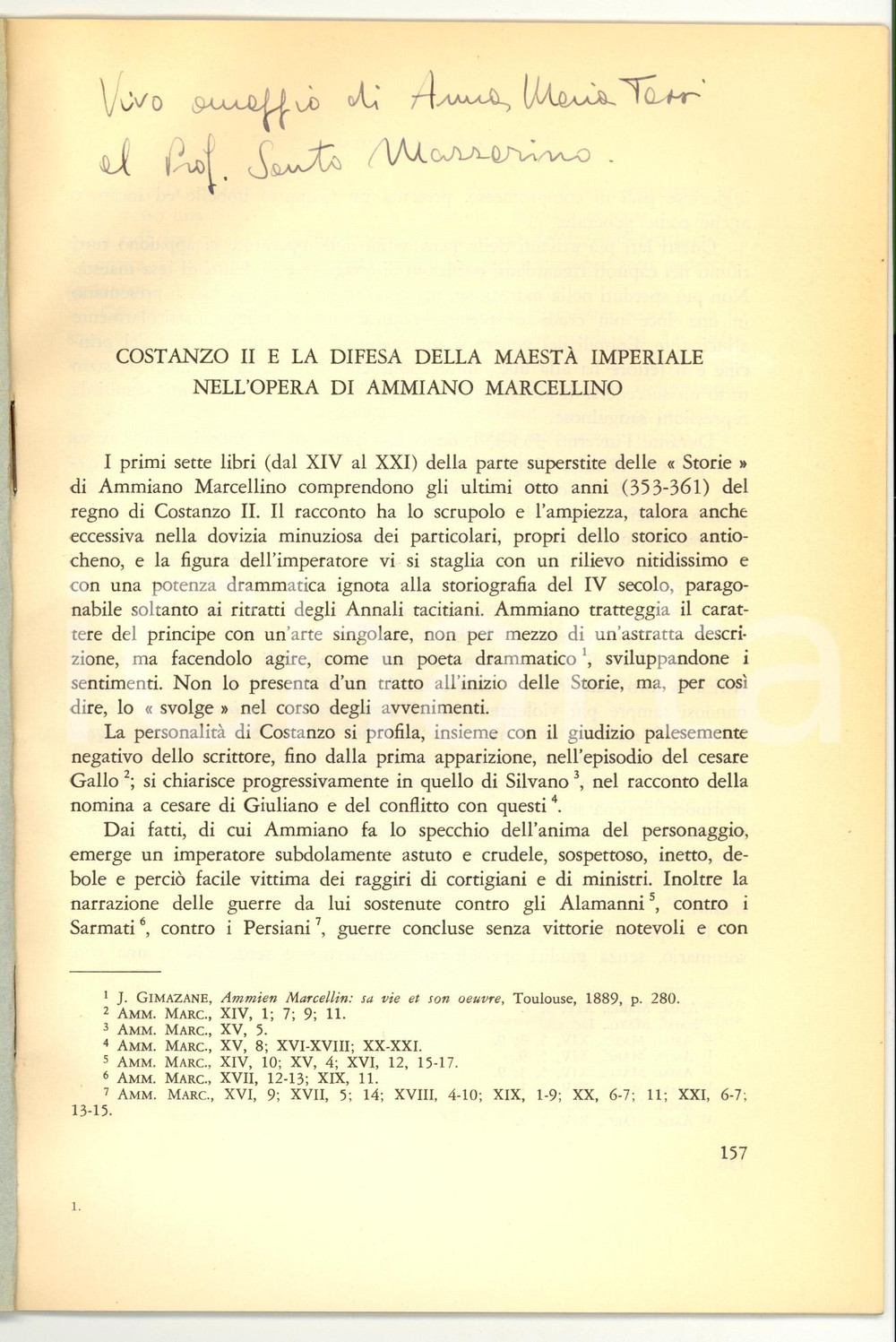Libro, pubblicazione d epoca 1967 Anna Maria TASSI Costanzo II in Ammiano Marcellino 1