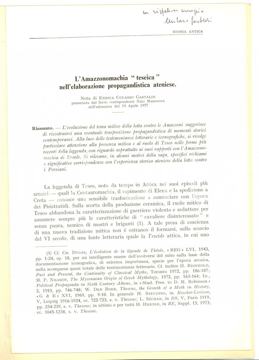 Libro, pubblicazione d epoca 1977 Enrica CULASSO GASTALDI Amazzonomachia teseica 1