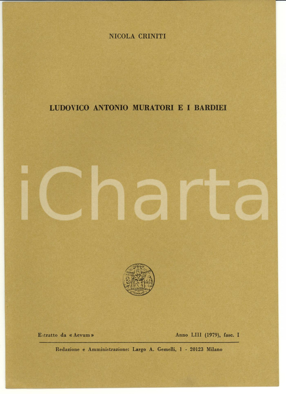 Libro, pubblicazione d epoca 1979 Nicola CRINITI Ludovico Antonio MURATORI e Bardiei 1