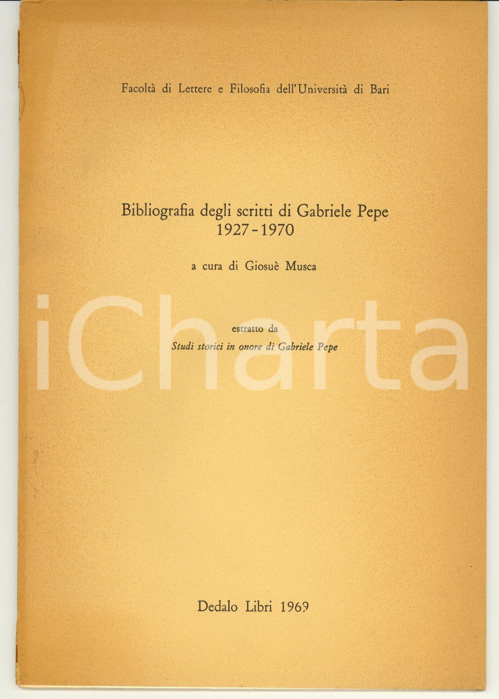 Libro, pubblicazione d epoca 1969 Giosué MANCA Bibliografia degli scritti di Gabriele PEPE 1