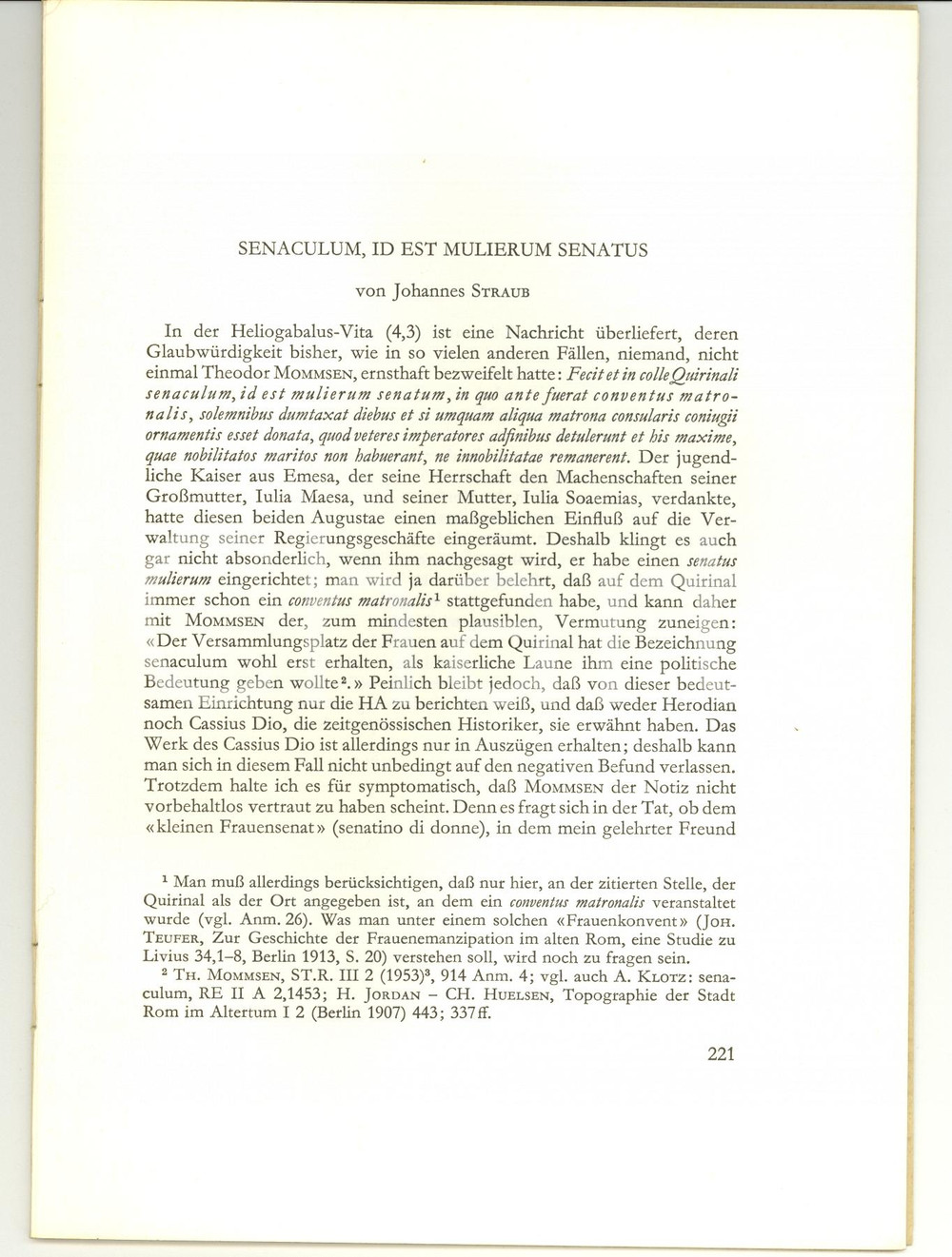 Libro, pubblicazione d epoca 1966 Johannes STRAUB Senaculum idest mulierum Senatus 1