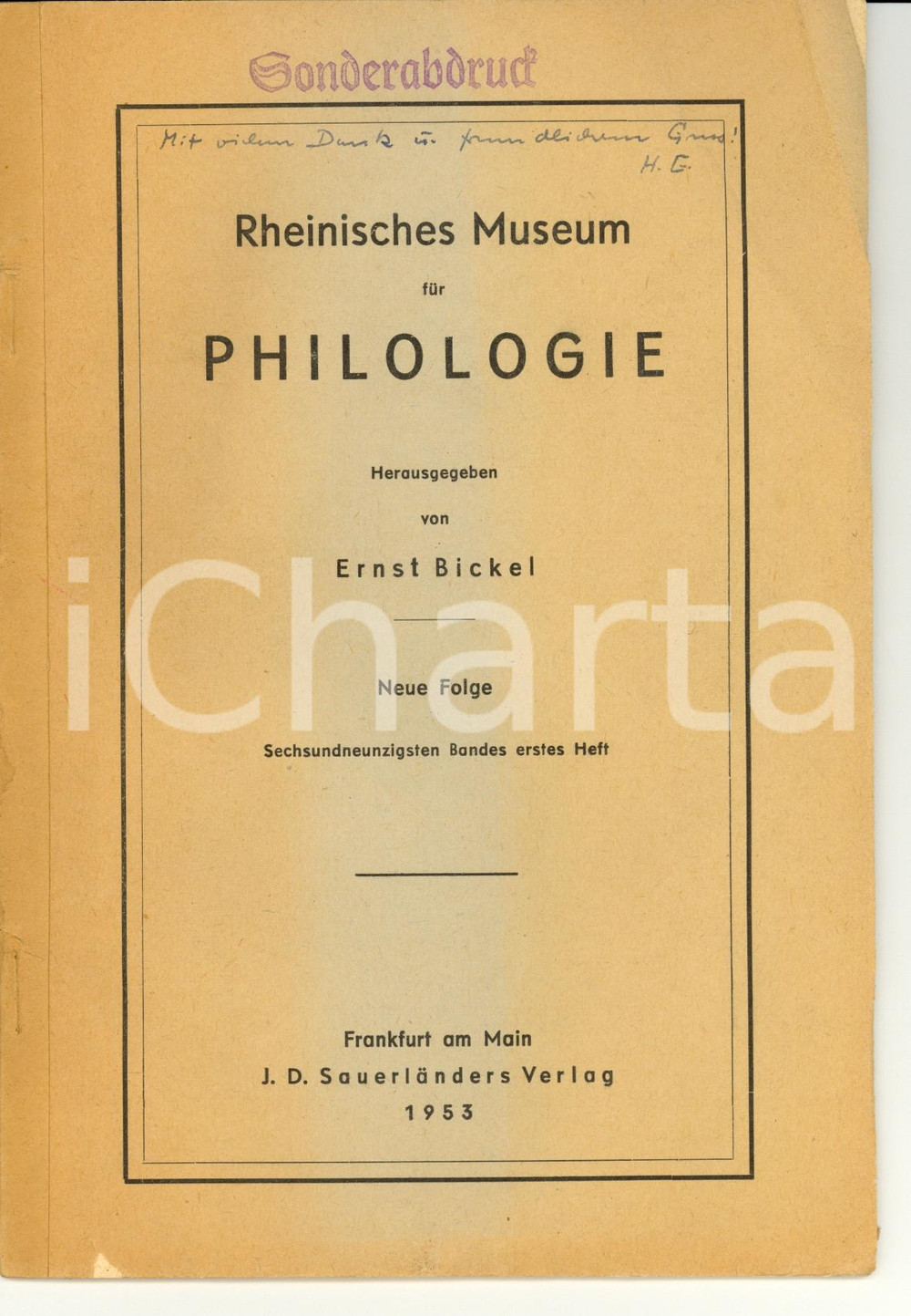 Libro, pubblicazione d epoca 1953 Hartmut ERBSE Uber eine Eigenheit Autografato 1