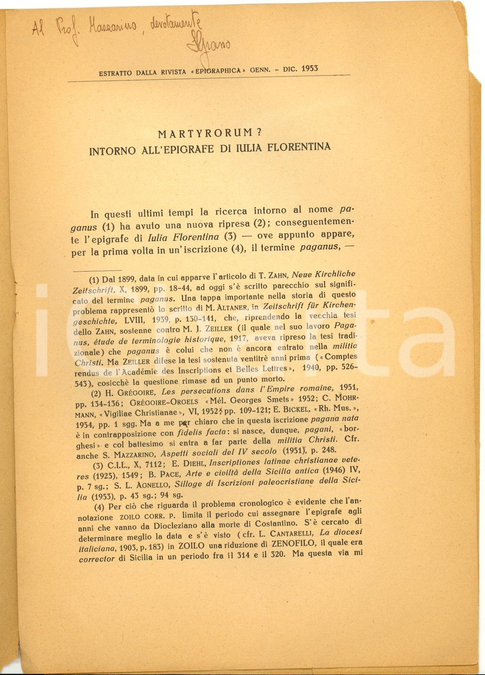 Libro, pubblicazione d epoca 1953 Sebastiana GRASSO Epigrafe di IULIA FLORENTINA 1