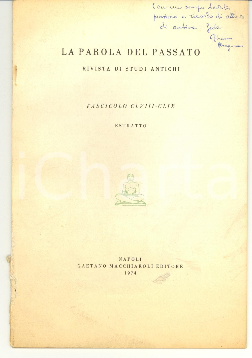 Libro, pubblicazione d epoca 1974 Giacomo MANGANARO Biblioteca ginnasio TAUROMENION 1
