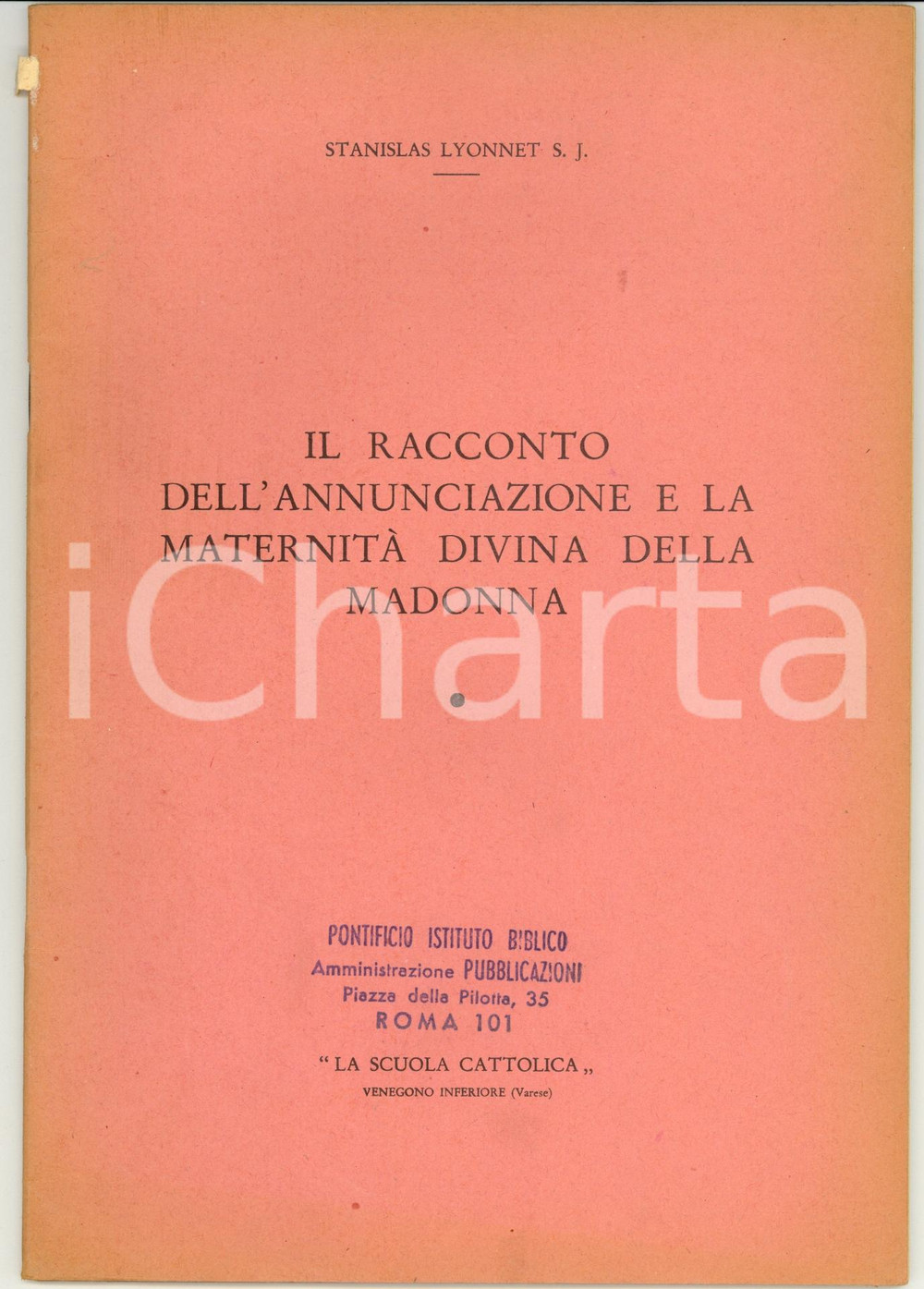 Libro, pubblicazione d epoca 1954 Stanislas LYONNET Maternità  divina della Madonna Libretto 1
