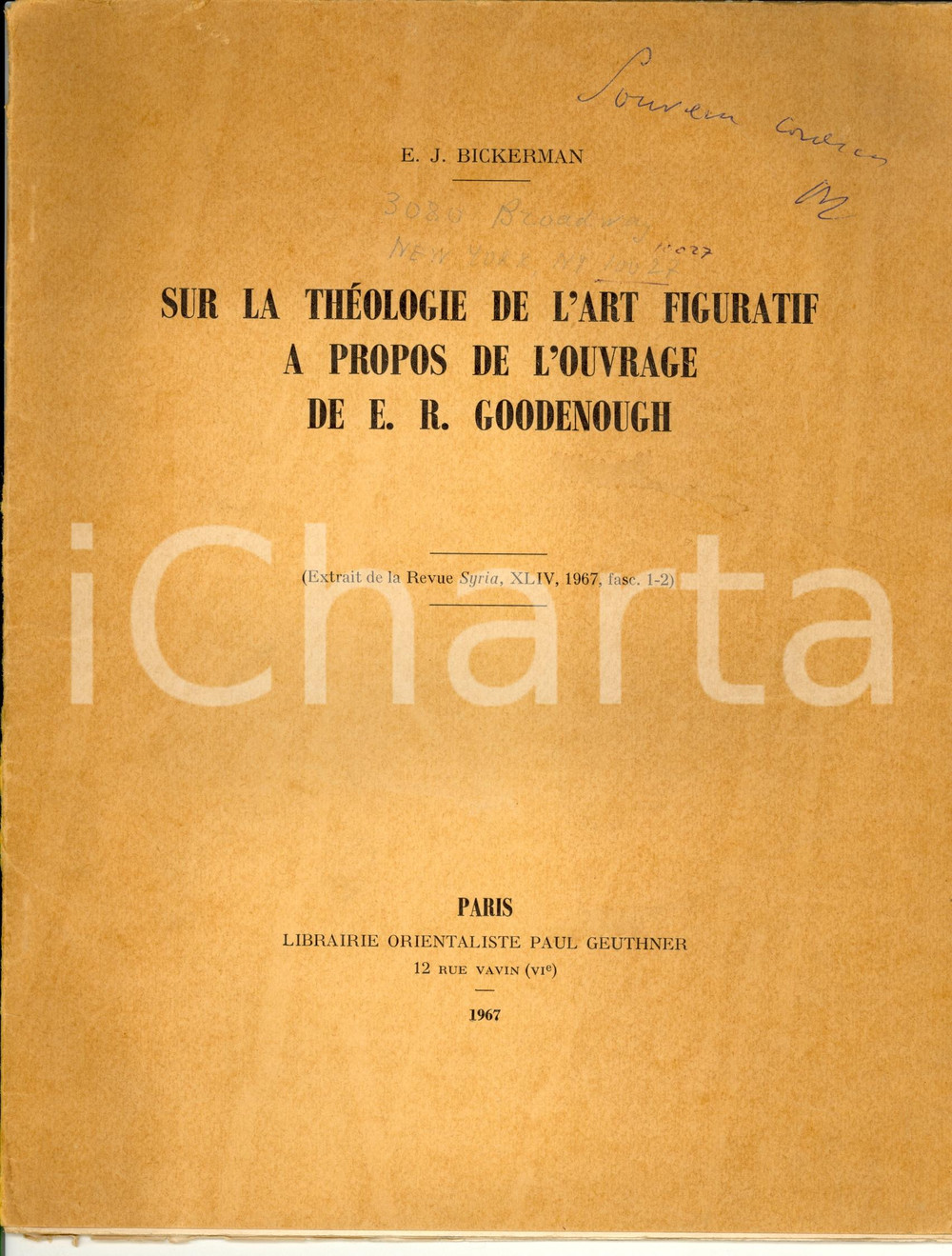 Libro, pubblicazione d epoca 1967 Elias Joseph BICKERMAN Ouvrage de E. R. GOODENOUGH 1