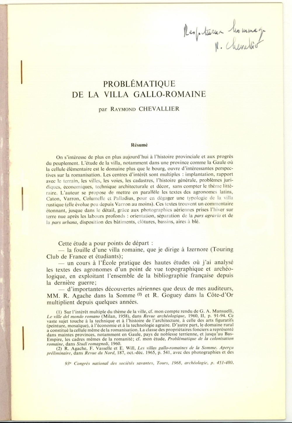 Libro, pubblicazione d epoca 1970 TOURS Raymond CHEVALLIER Villa galloromaine 1