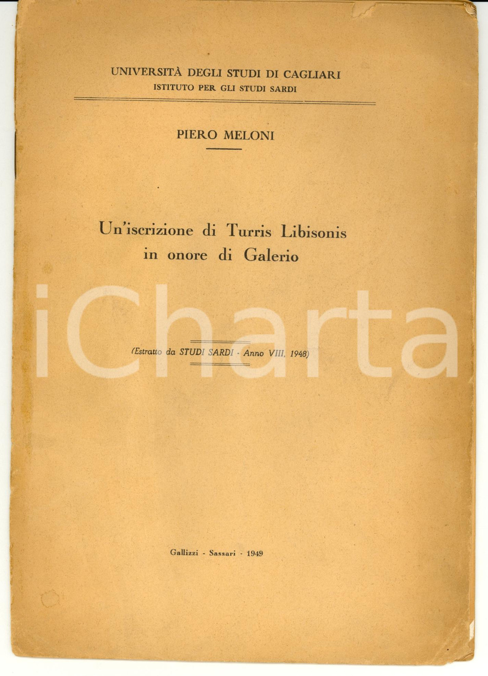 Libro, pubblicazione d epoca 1948 PORTO TORRES SS Piero MELONI Iscrizione GALERIO 1