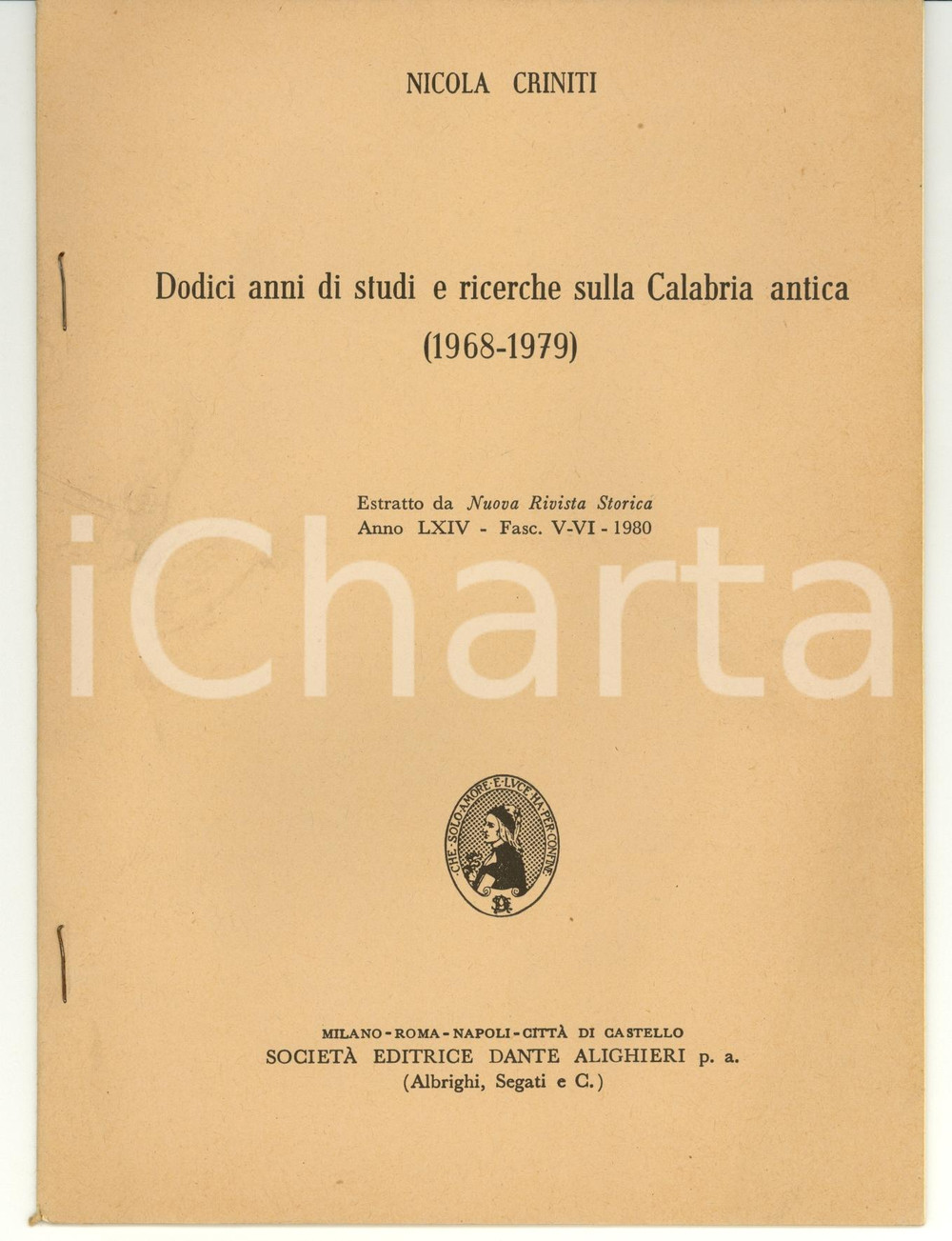 Libro, pubblicazione d epoca 1980 Nicola CRINITI Ricerche sulla Calabria antica 1