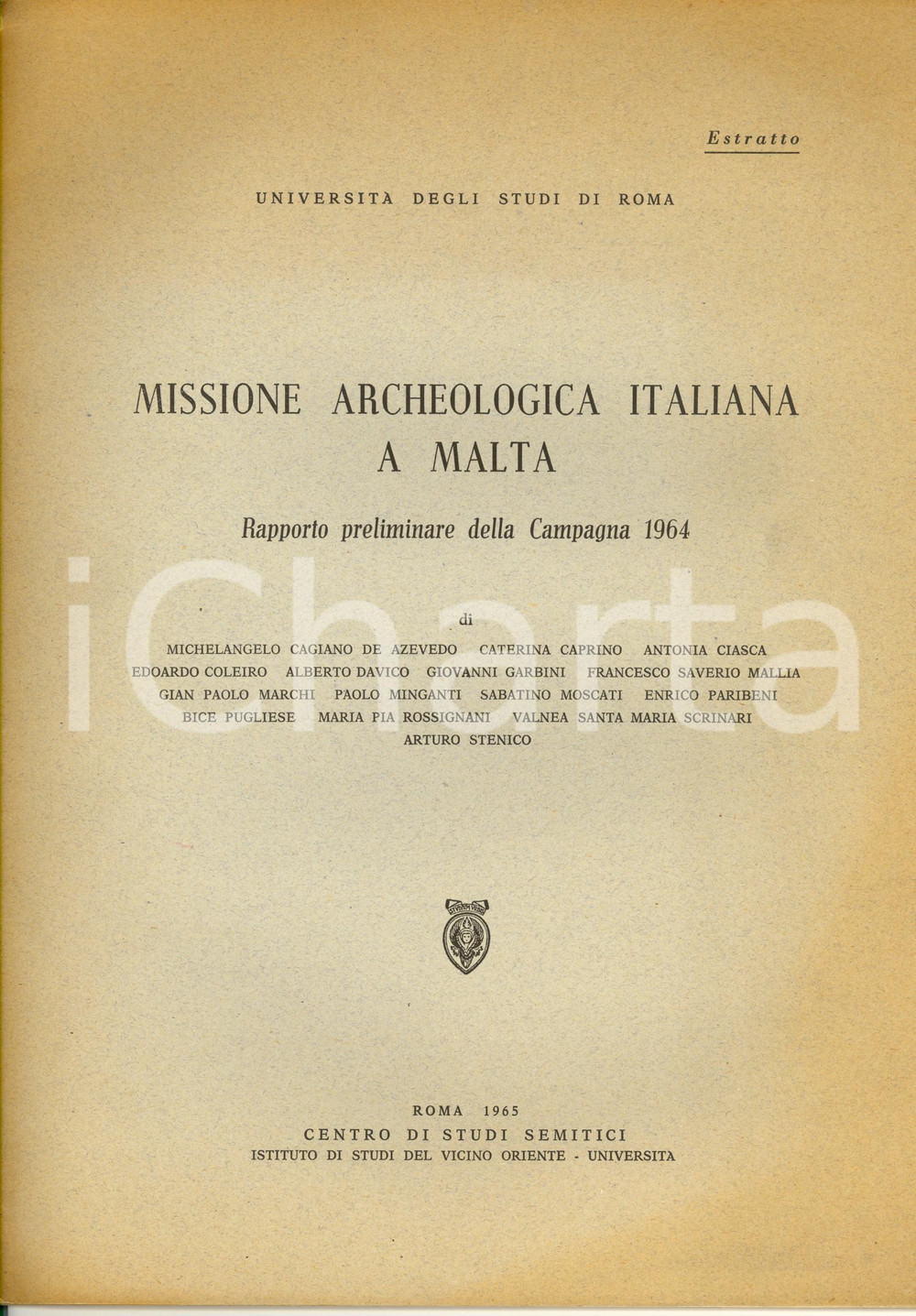 Libro, pubblicazione d epoca 1965 Giovanni GARBINI Iscrizioni puniche Scavi a MALTA 1