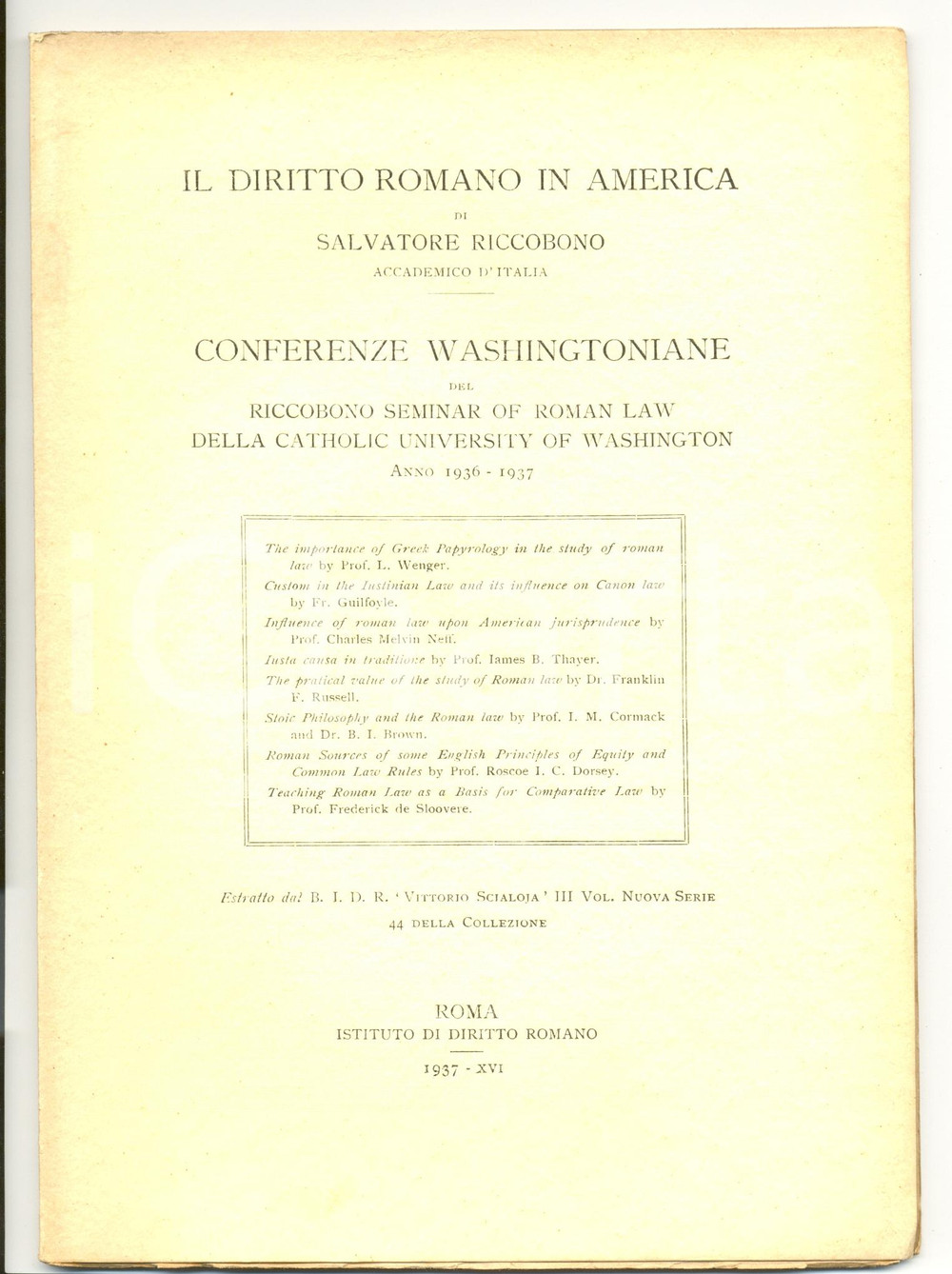 Libro, pubblicazione d epoca 1937 Salvatore RICCOBONO Il diritto romano in America 1