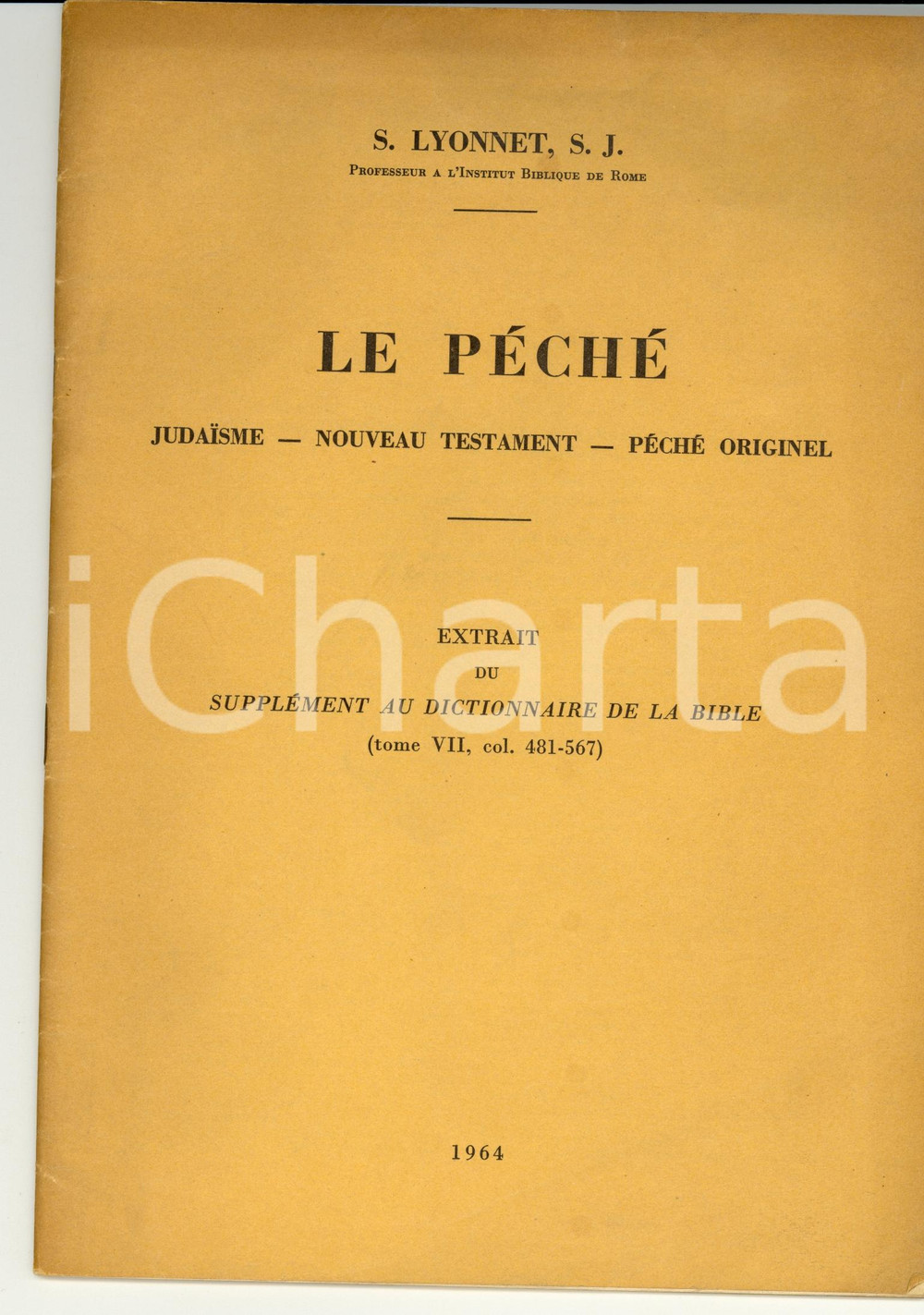 Libro, pubblicazione d epoca 1964 Stanislas LYONNET Le péché JUDAISME Péché originel 1