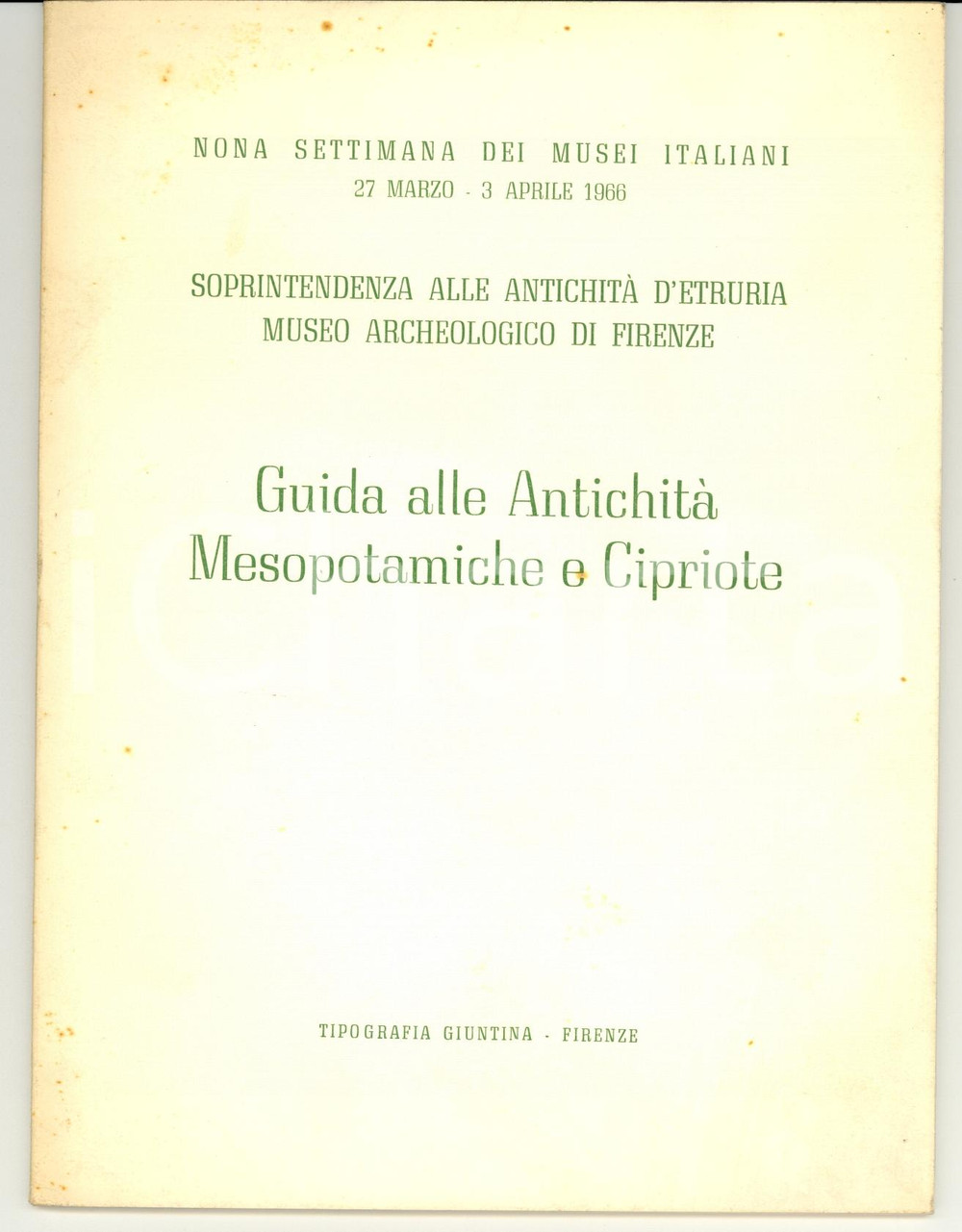 Libro, pubblicazione d epoca 1966 FIRENZE Museo Archeologico  Guida alle antichità mesopotamiche e cipriote 1