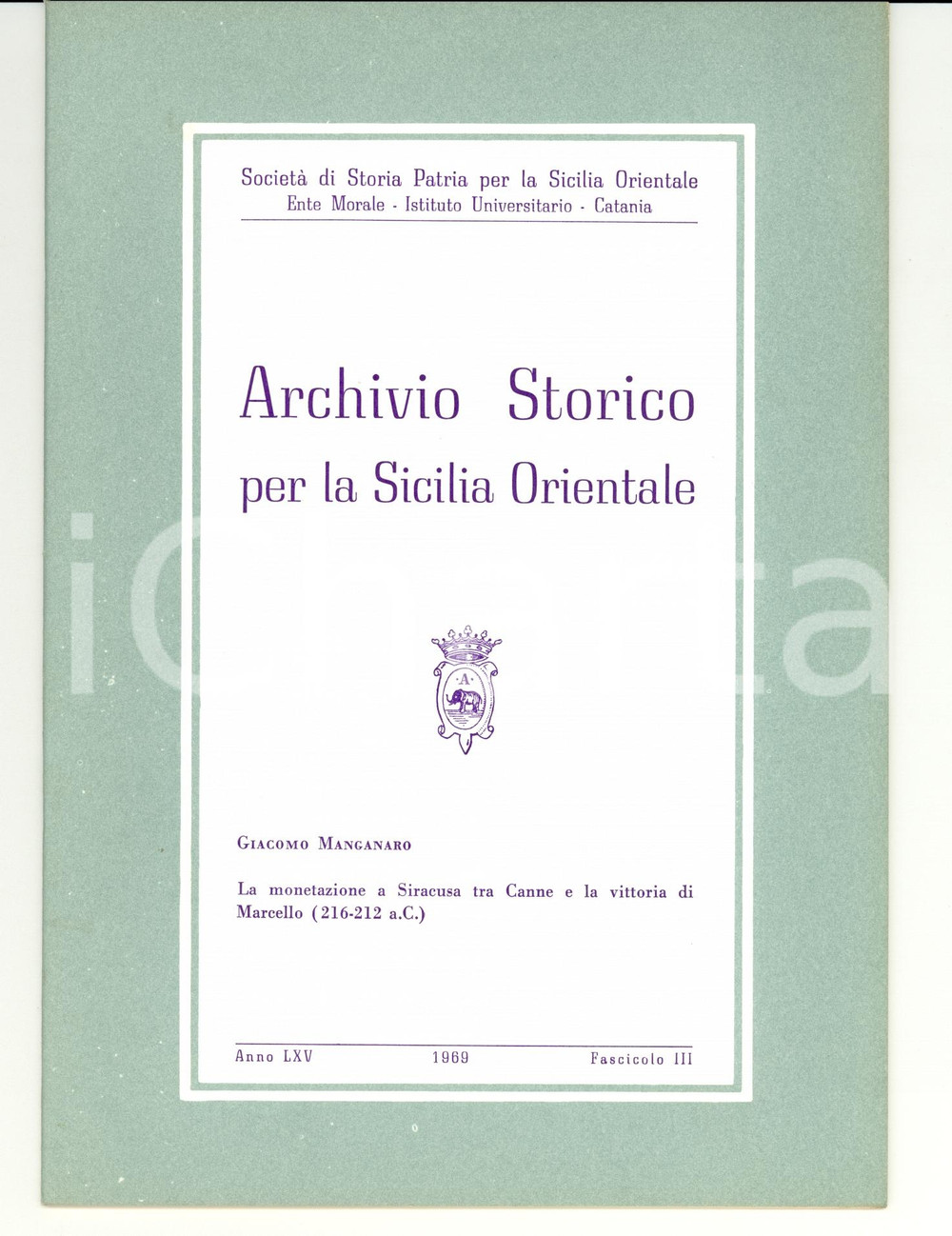Libro, pubblicazione d epoca 1969 Giacomo MANGANARO La monetazione a SIRACUSA 1