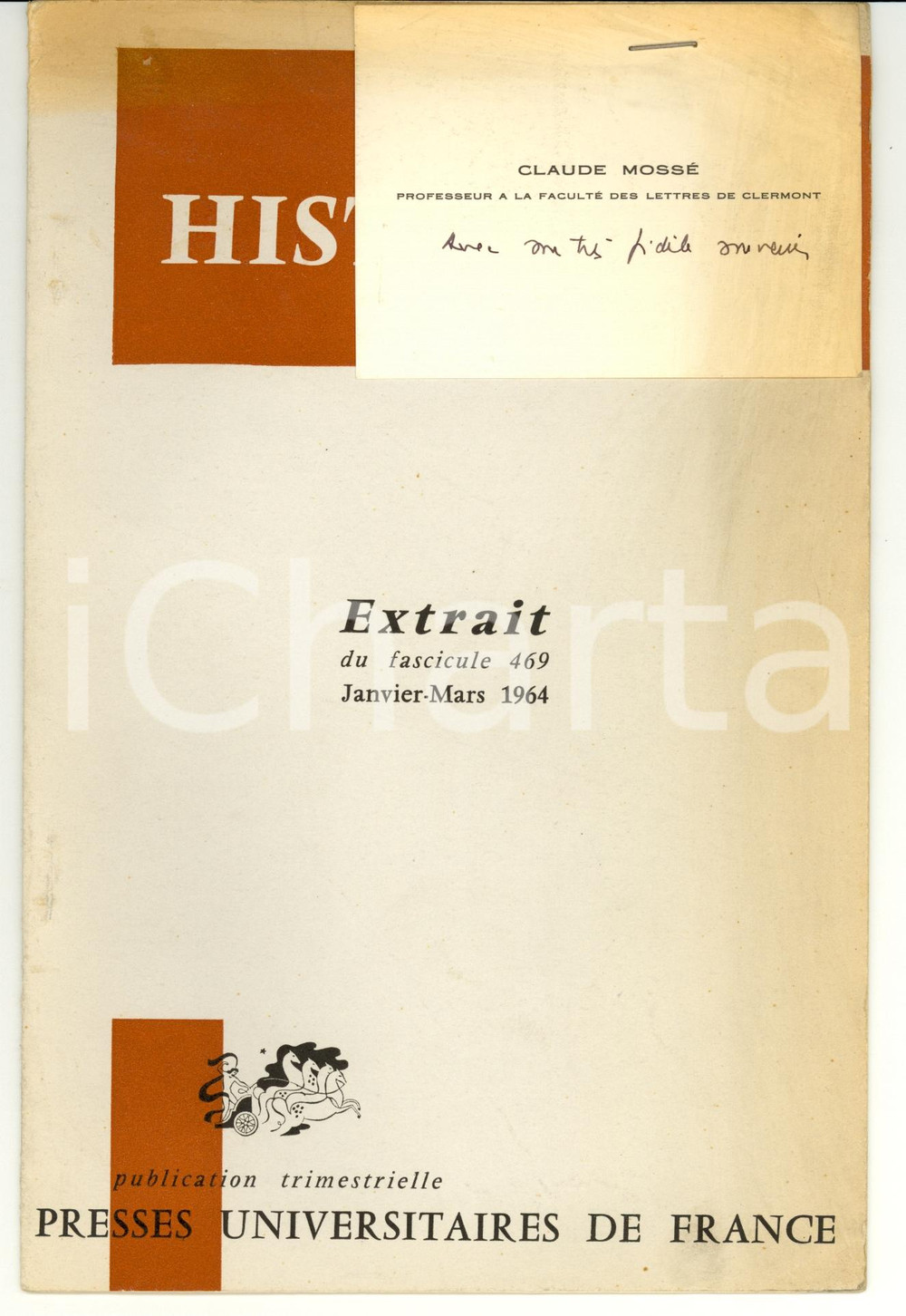 Libro, pubblicazione d epoca 1964 Claude MOSSE  Revolution de 411 Ã  ATHENES  Invio AUTOGRAFO 1