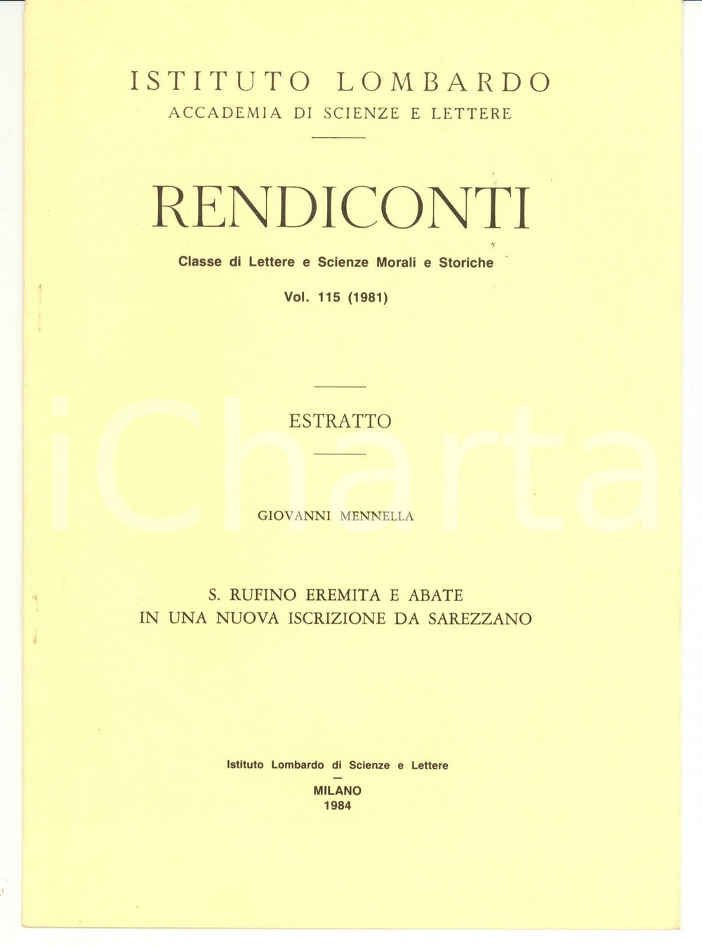 Libro, pubblicazione d epoca 1984 Giovanni MENNELLA Nuova iscrizione da SAREZZANO 1