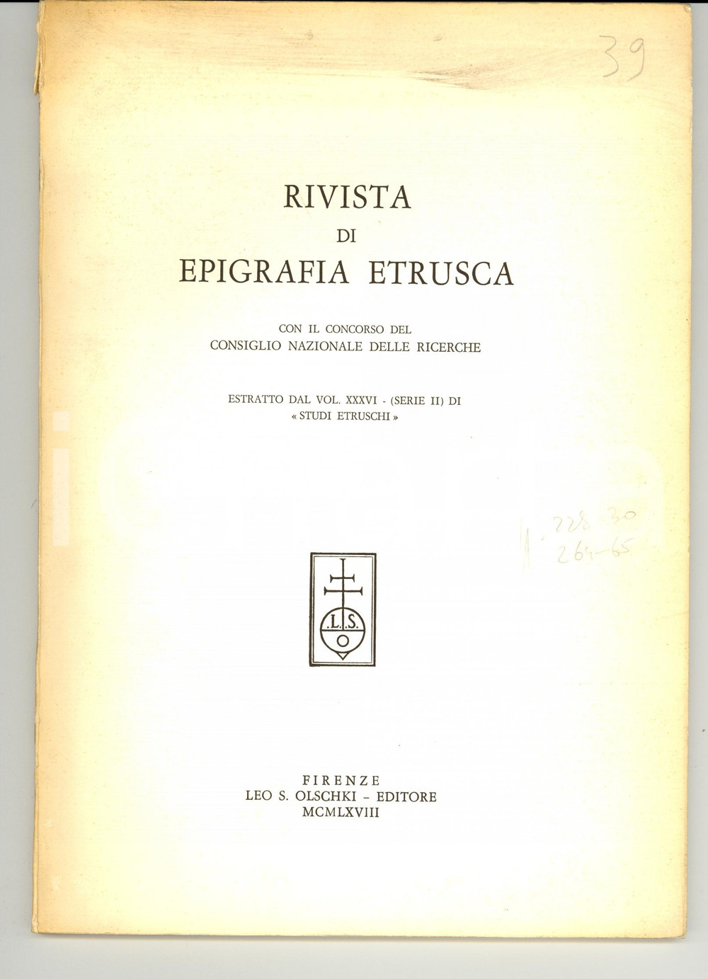 Libro, pubblicazione d epoca 1968 CNR Rivista di epigrafia etrusca Illustrato RARO 1