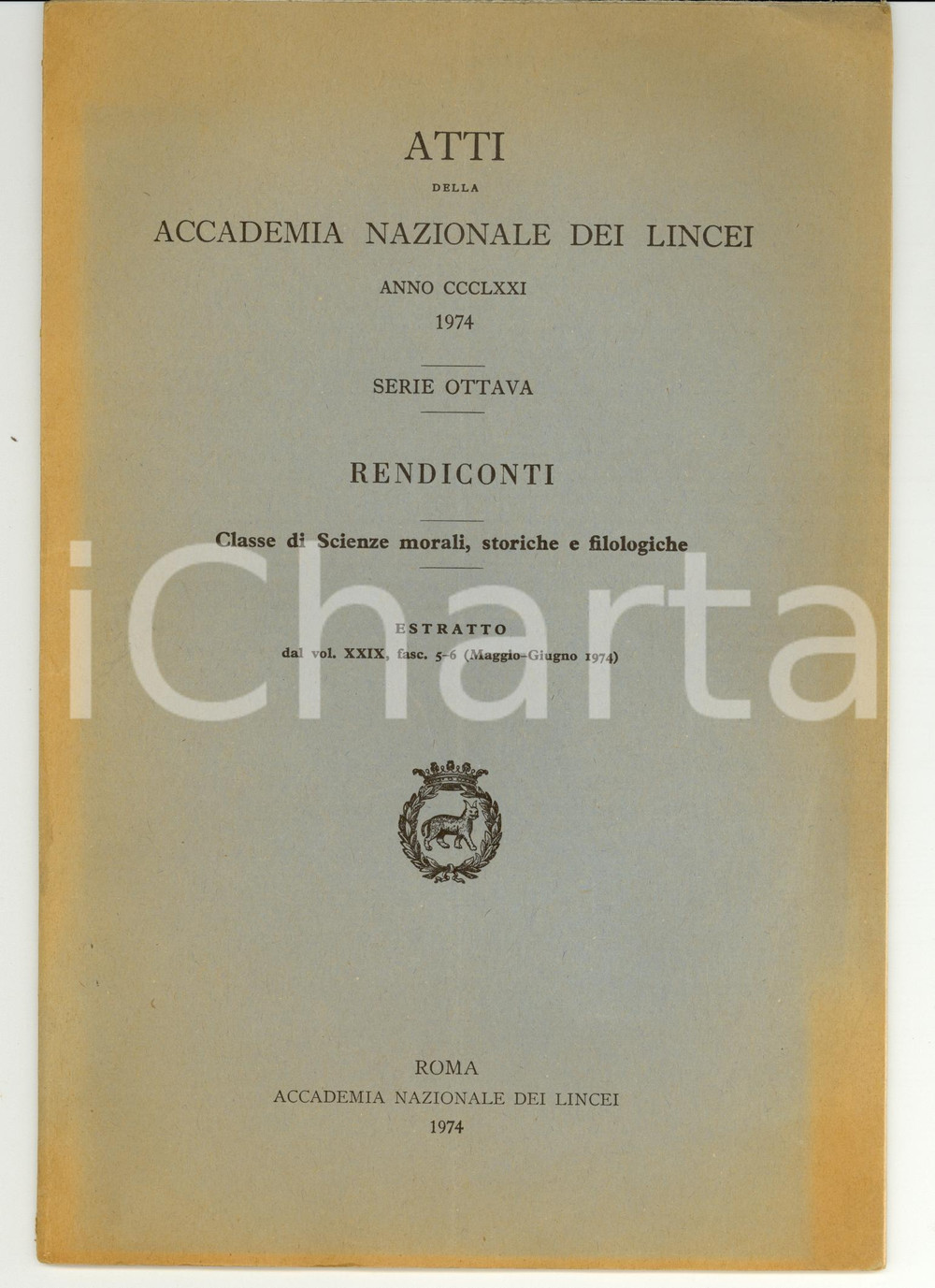 Libro, pubblicazione d epoca 1974 ACCADEMIA DEI LINCEI Silvio FERRI Problemi e documenti archeologici IV 1