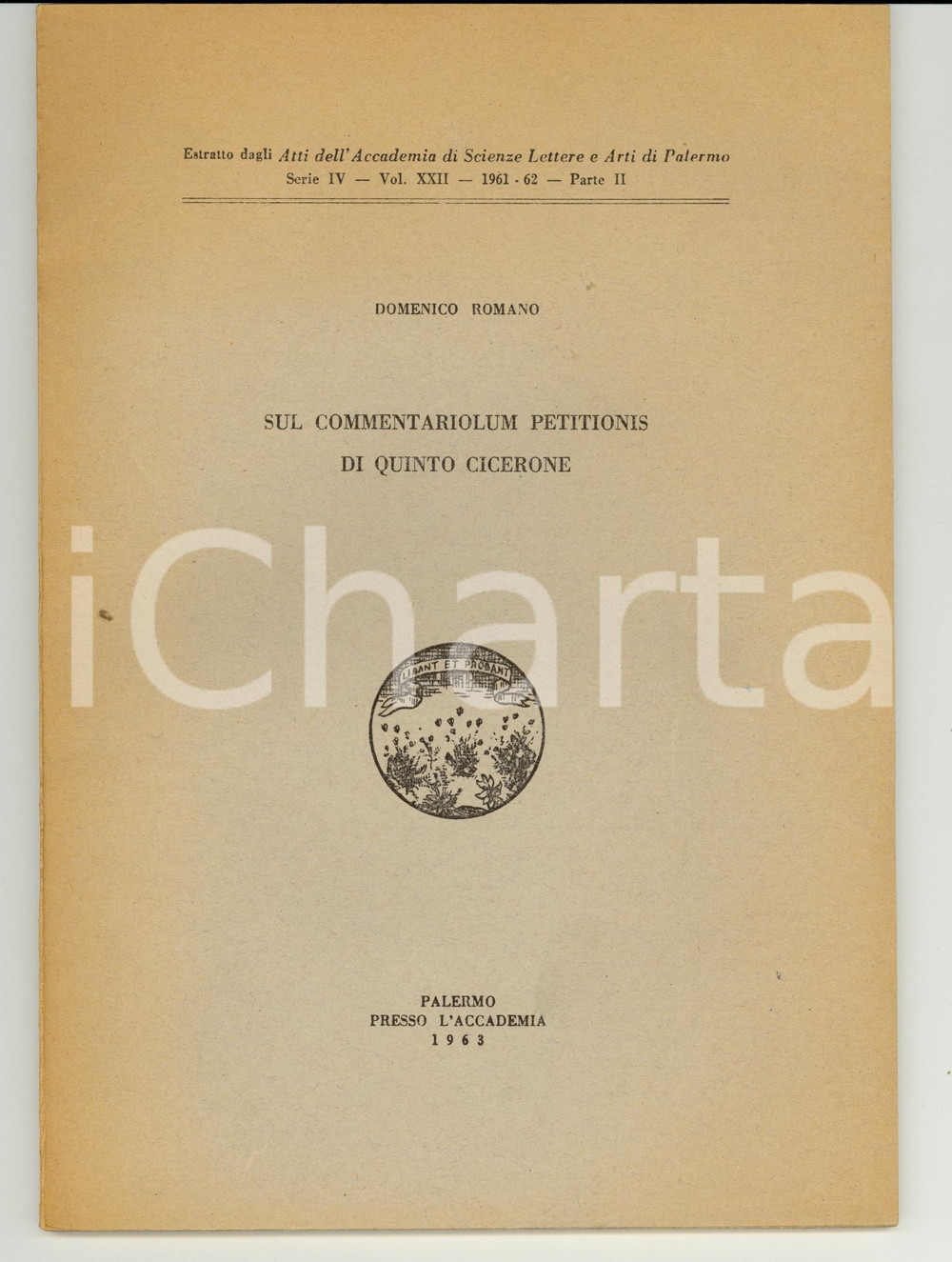 Libro, pubblicazione d epoca 1965 Domenico ROMANO Sul commentarium di Quinto Cicerone AUTOGRAFO 1