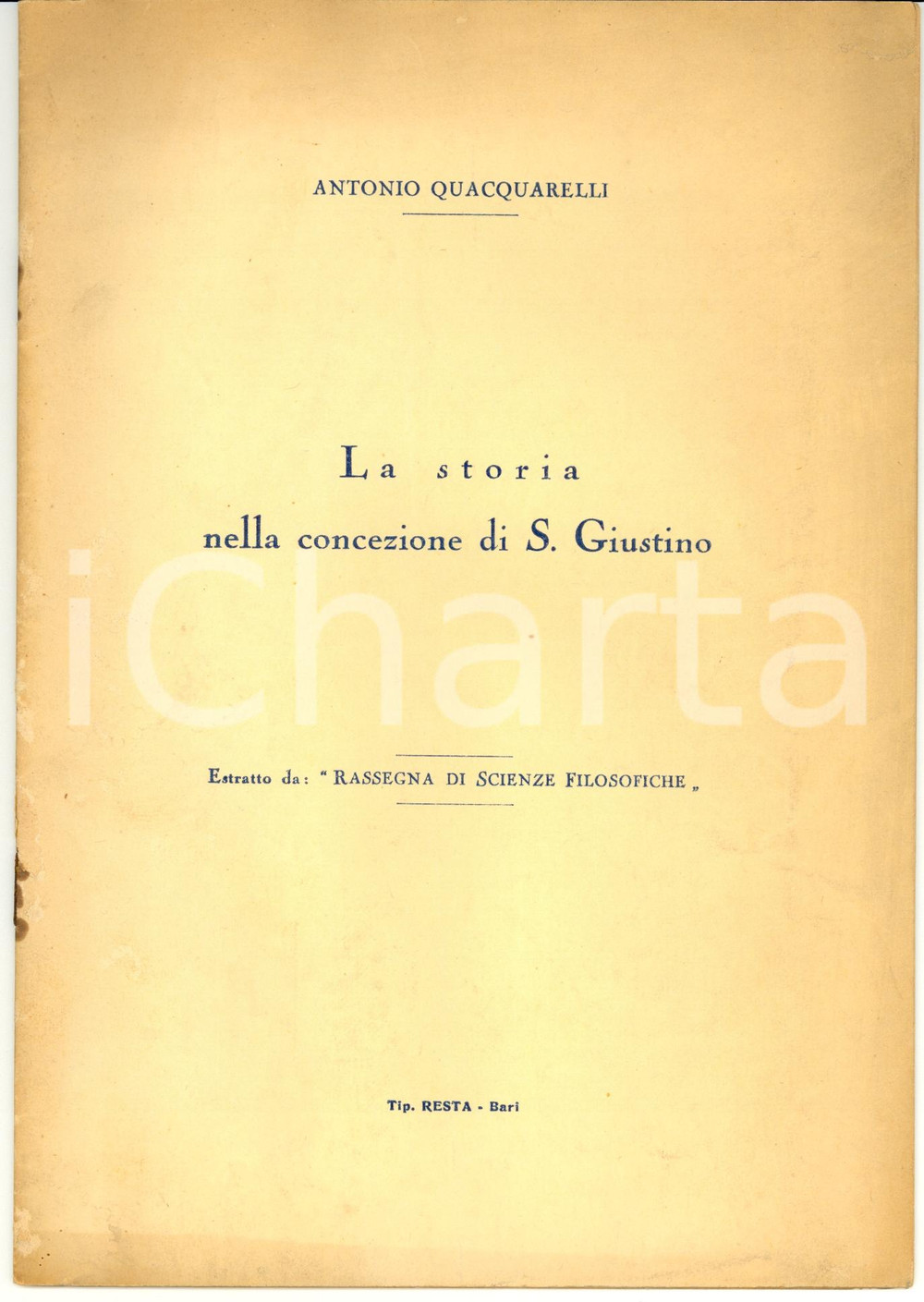 Libro, pubblicazione d epoca 1960 Antonio QUACQUARELLI La storia nella concezione di San Giustino 1