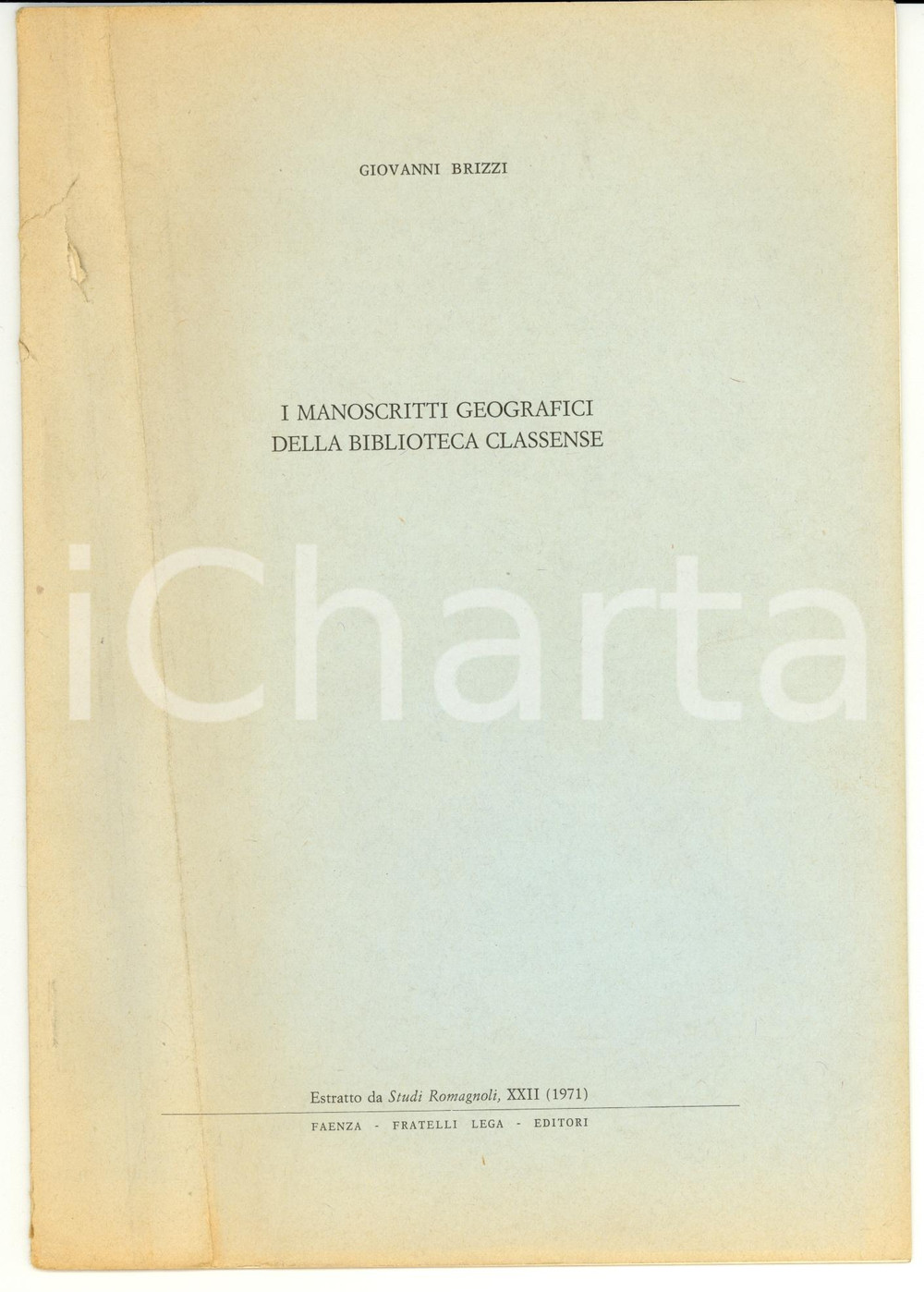 Libro, pubblicazione d epoca 1971 Giovanni BRIZZI I manoscritti geografici della Biblioteca Classense 1