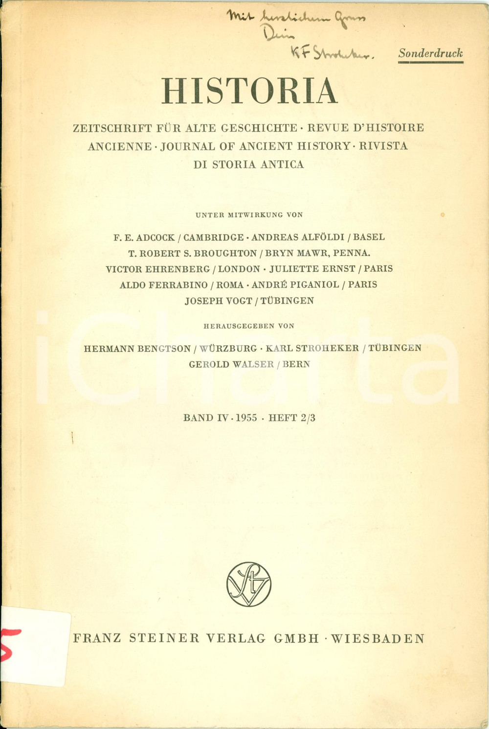 Libro, pubblicazione d epoca 1955 Karl Friedrich STROHEKER Heermeister FRANKISCHER Abstammung AUTOGRAFO 1