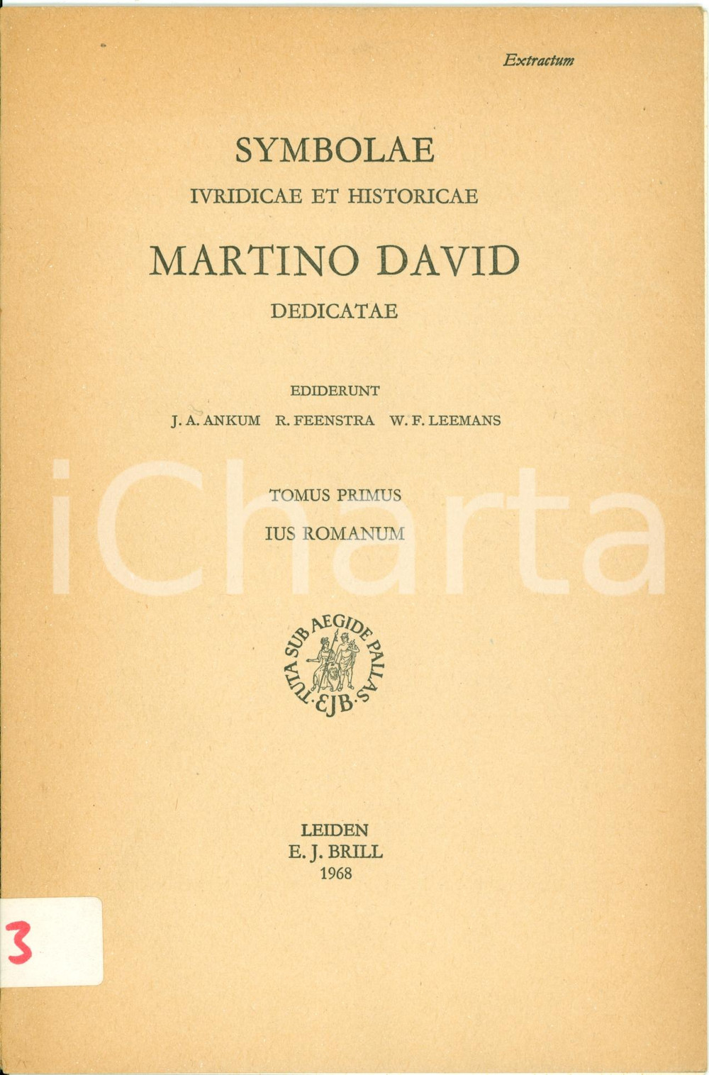 Libro, pubblicazione d epoca 1968 Edoardo VOLTERRA L ouvrage de PAPIRIUS JUSTUS Constitutionum Opuscolo 1