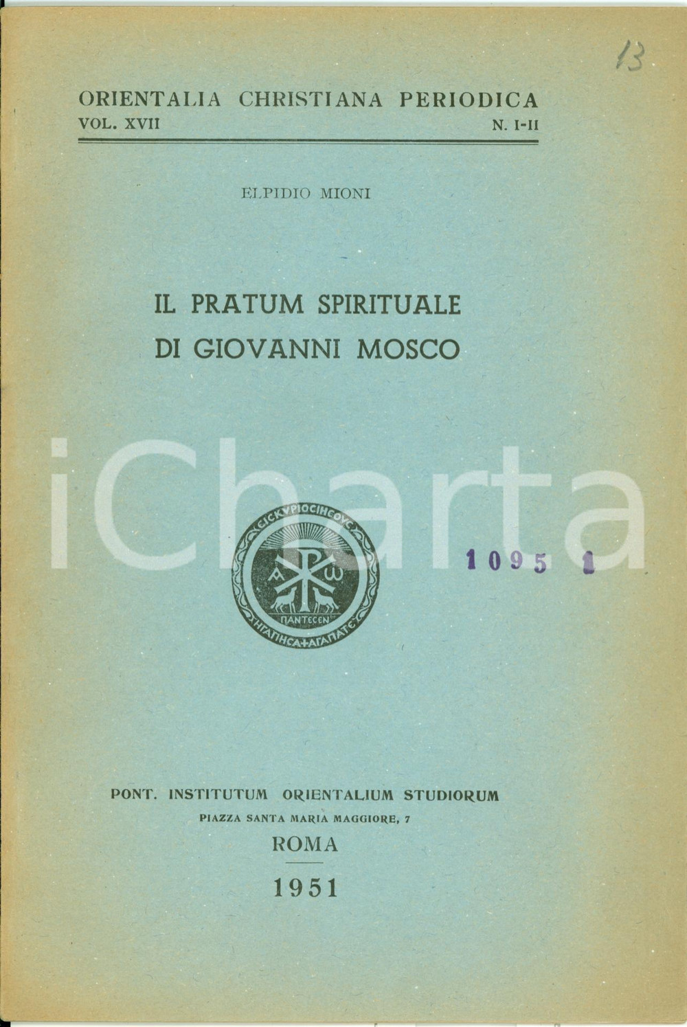 Libro, pubblicazione d epoca 1951 Elpidio MIONI Pratum spirituale di Giovanni MOSCO Opuscolo 1