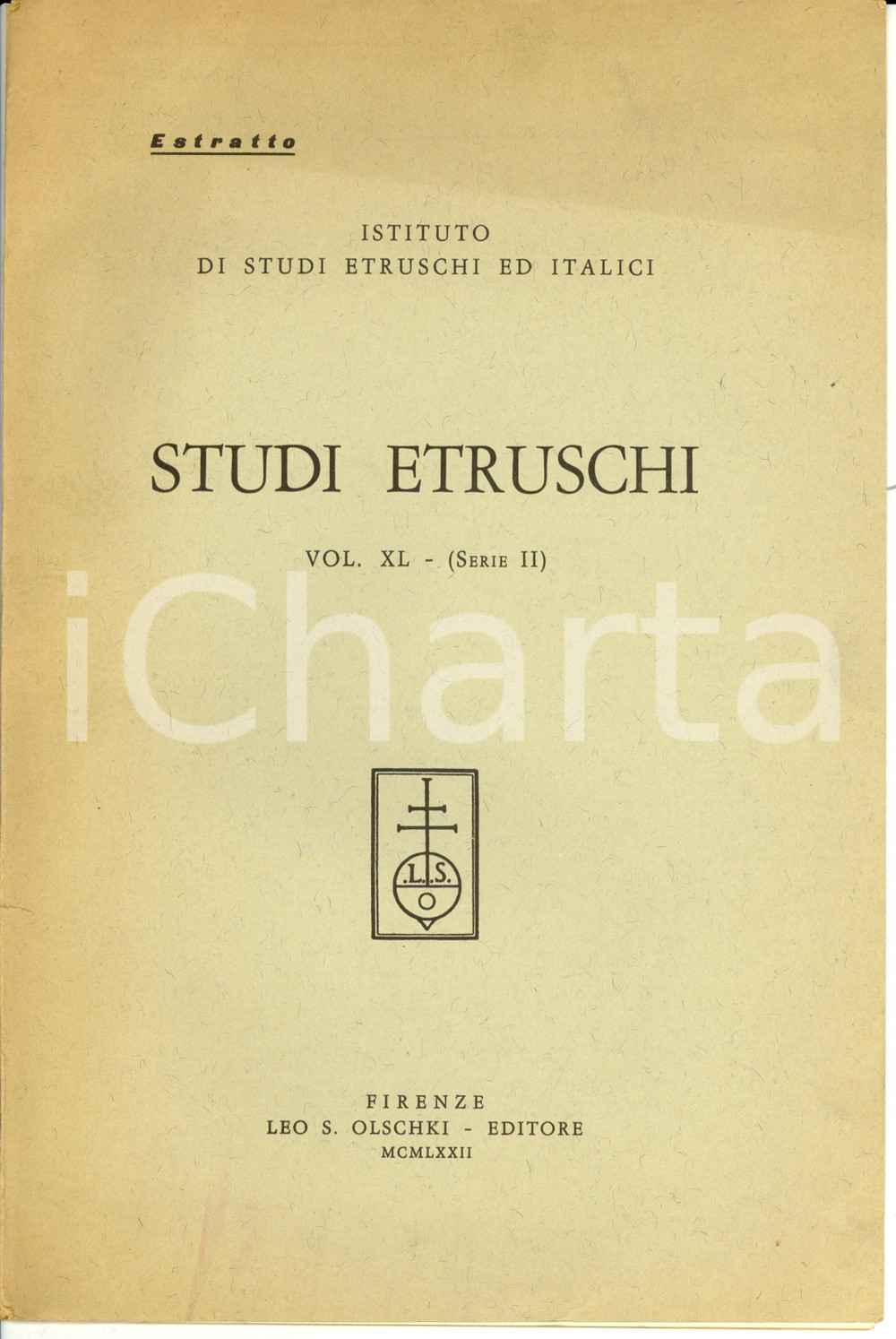 Libro, pubblicazione d epoca 1972 FIRENZE Istituto Studi Etruschi e Italici membri dal 1933 Pubblicazione 1