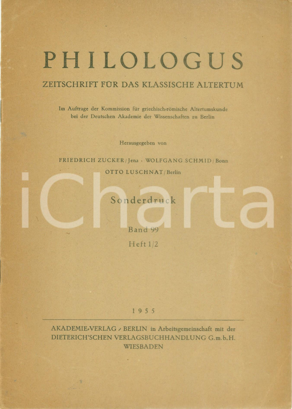 Libro, pubblicazione d epoca 1955 Max TREU Homer und das Elfenbein Estratto da PHILOLOGUS 1