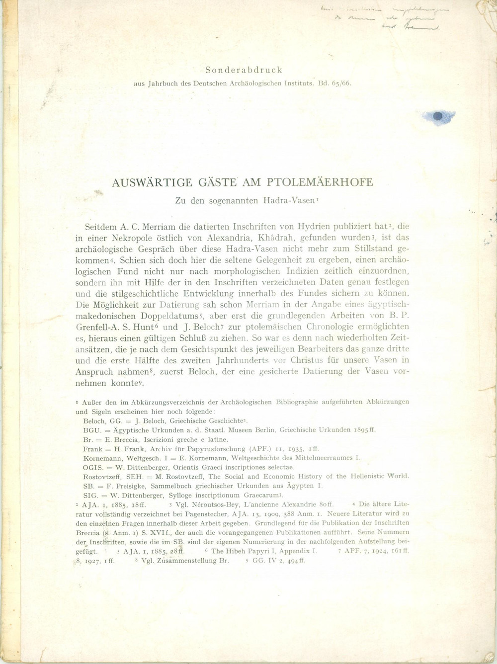 Libro, pubblicazione d epoca 1952 Horst BRAUNERT AuswÃ¤rtige GÃ¤ste am PtolemÃ¤erhofe zu den HADRAVasen 1