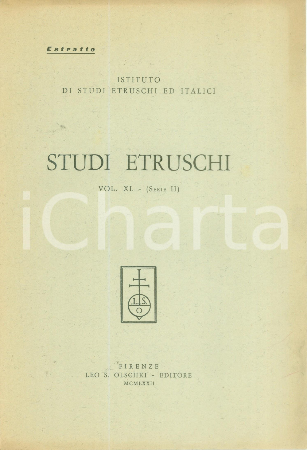 Libro, pubblicazione d epoca 1972 STUDI ETRUSCHI AttivitÃ  scientifica e bilancio Pubblicazione 1