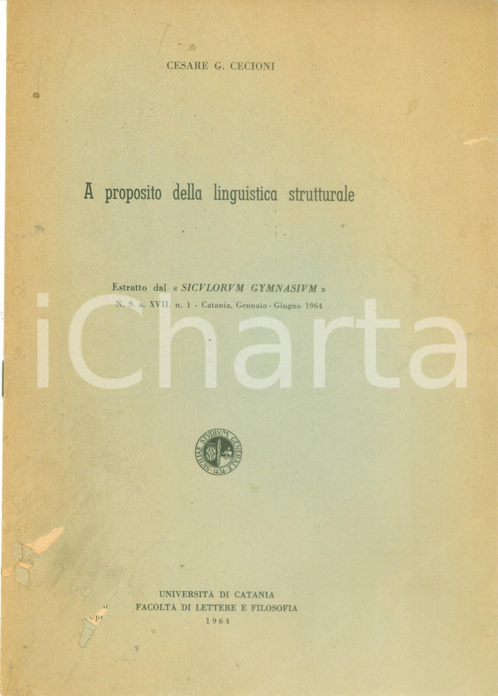 Libro, pubblicazione d epoca 1964 Cesare G. CECIONI A proposito della linguistica strutturale Estratto 1