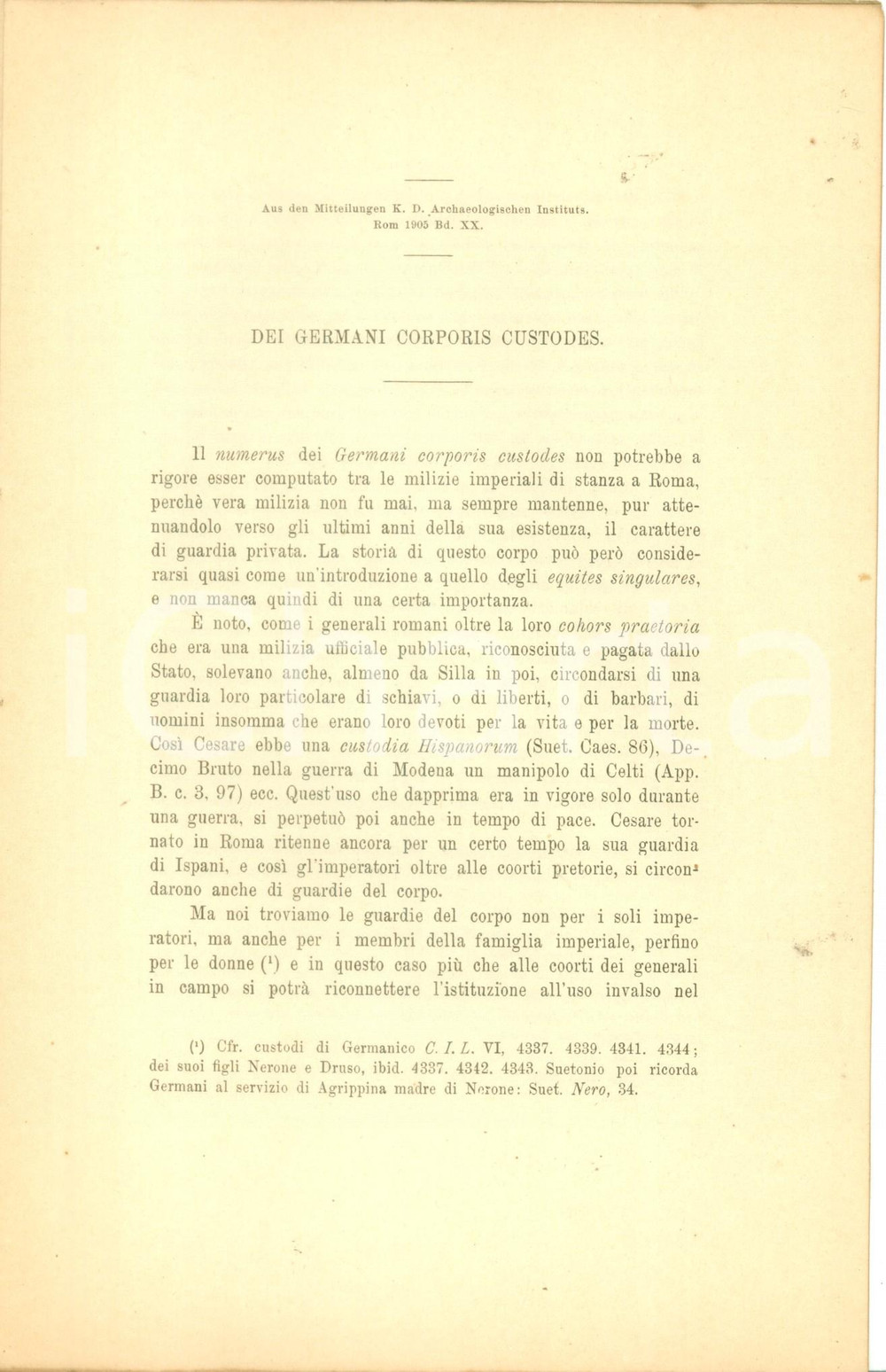 Libro, pubblicazione d epoca 1905 Roberto PARIBENI Dei Germani corporis custodes Pubblicazione 1