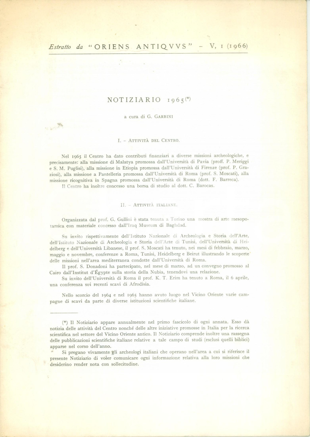 Libro, pubblicazione d epoca 1965 Giovanni GARBINI Notiziario Centro VICINO ORIENTE ANTICO Pubblicazione 1