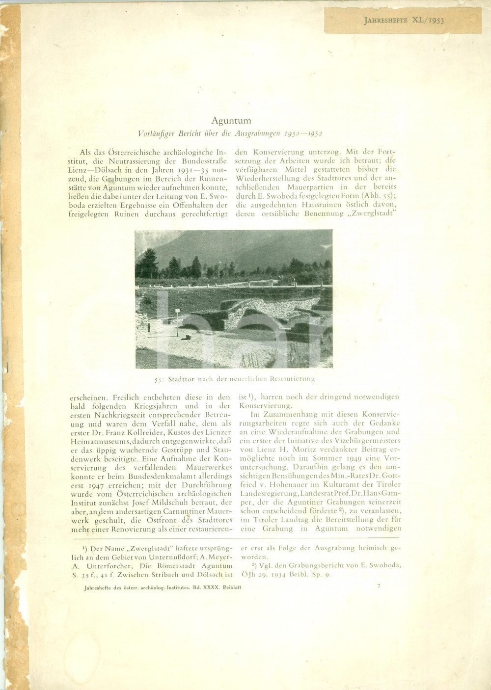 Libro, pubblicazione d epoca 1953 Franz MILTNER Resoconto degli scavi ad AGUNTUM Estratto ILLUSTRATO 1