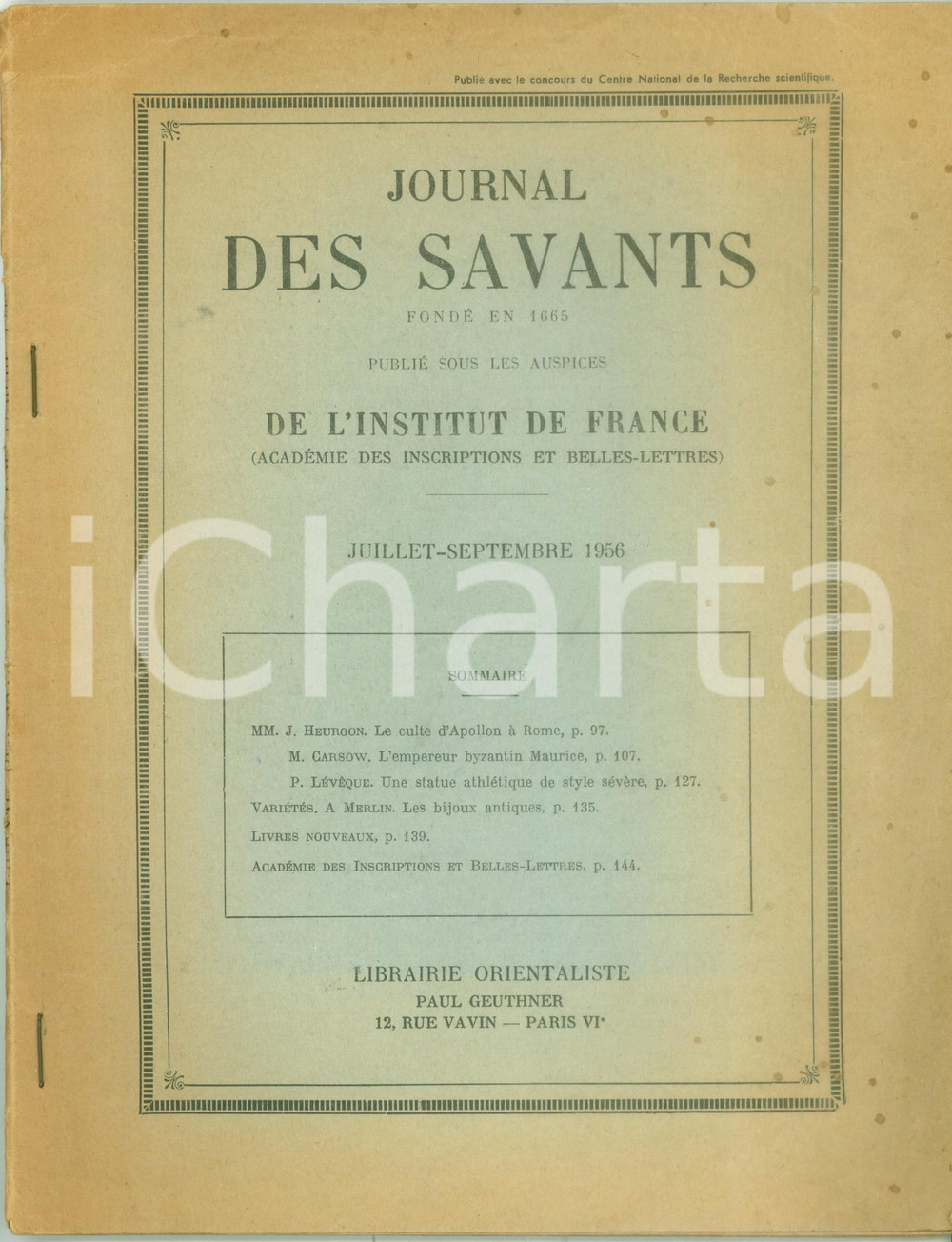 Libro, pubblicazione d epoca 1956 Jacques HEURGON Le culte d APOLLON à Rome Pubblicazione 1