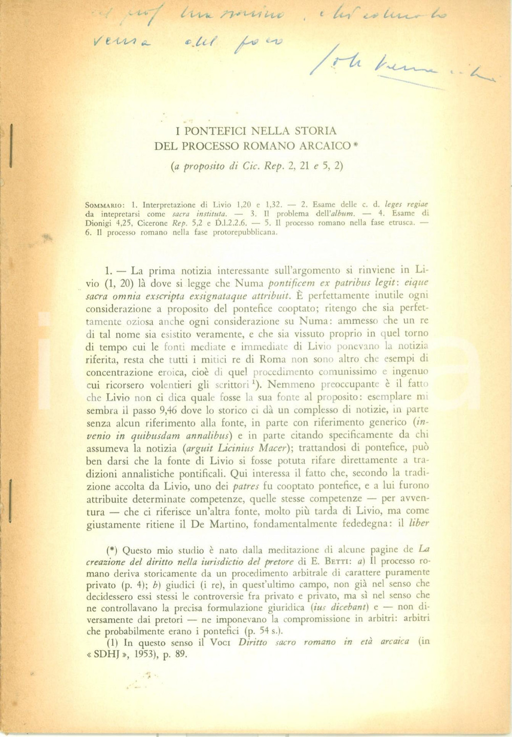 Libro, pubblicazione d epoca 1960 ca Jole VERNACCHIA Pontefici nella storia processo romano arcaico AUTOGRAFO 1