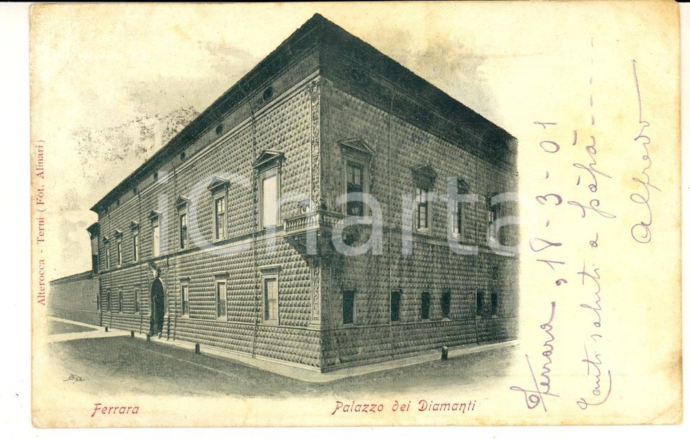 Cartolina originale da collezione 1901 FERRARA Veduta del PALAZZO DEI DIAMANTI Cartolina postale FP VG 1