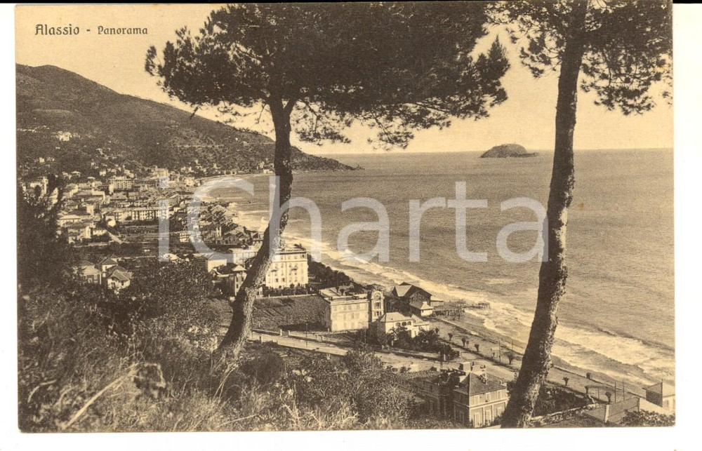 Cartolina originale da collezione 1915 ca ALASSIO SV Panorama della spiaggia dall alto Cartolina VINTAGE FP NV 1