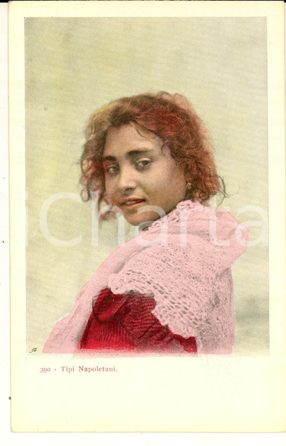 Cartolina originale da collezione 1900 ca NAPOLI COSTUMI Bambina con lo scialle rosa Cartolina postale FP NV 1