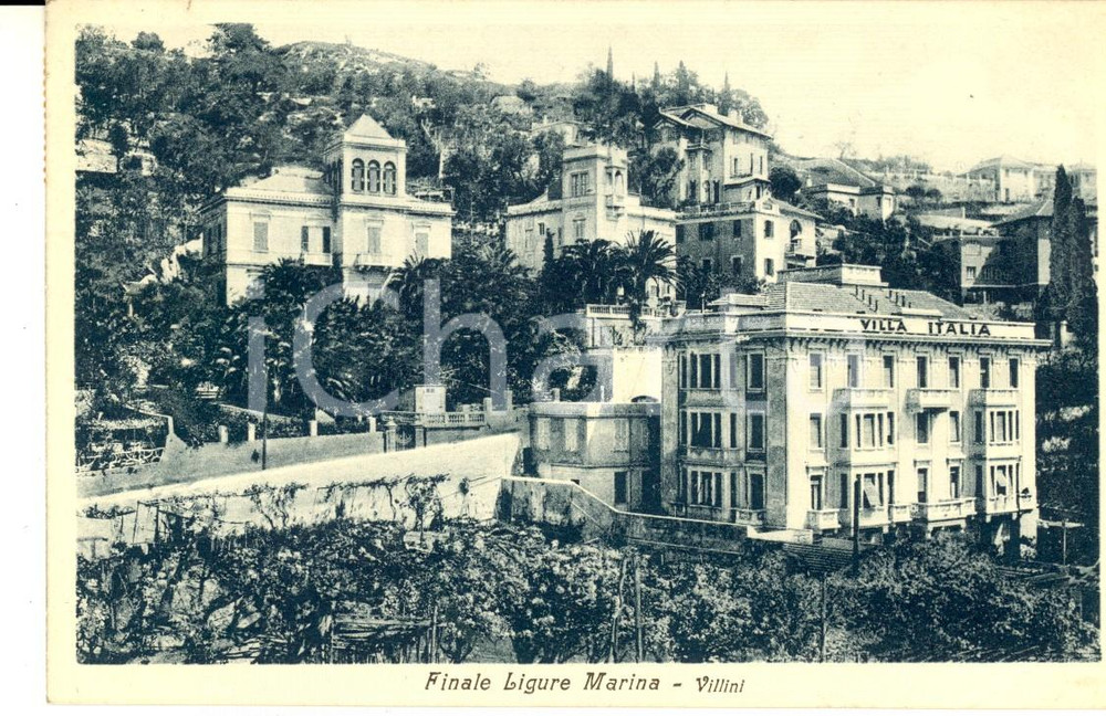 Cartolina originale da collezione 1937 FINALE LIGURE MARINA Panorama con villini e VILLA ITALIA Cartolina FP VG 1