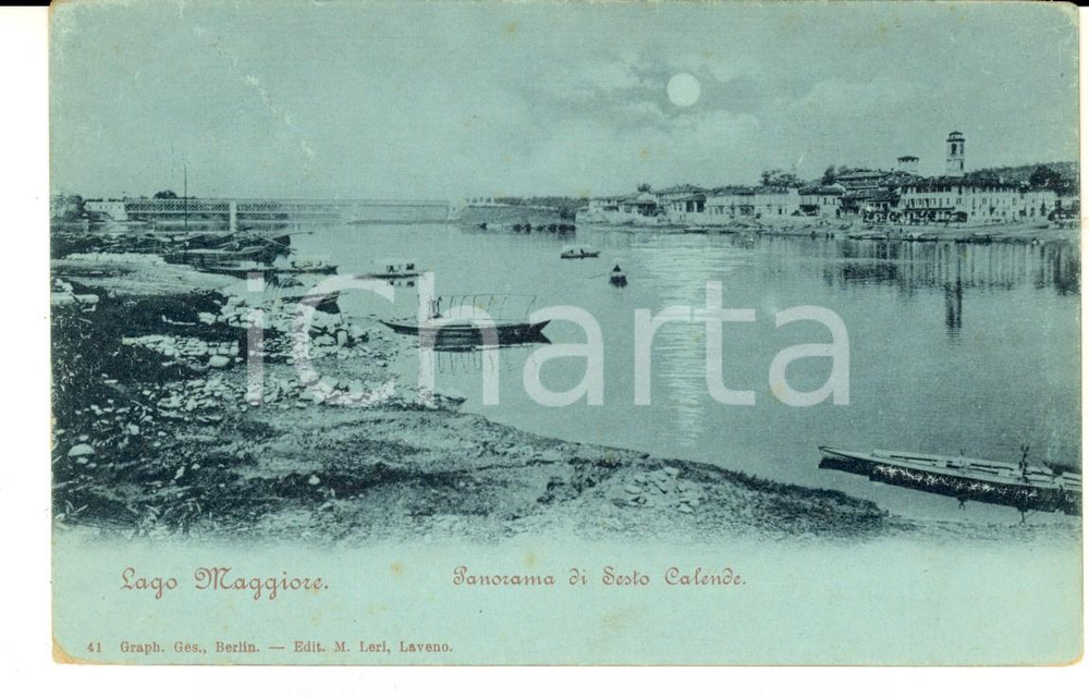 Cartolina originale da collezione 1904 SESTO CALENDE Panorama con barche sul LAGO MAGGIORE Cartolina FP VG 1