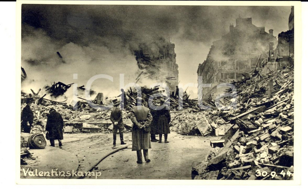 Cartolina originale da collezione 1944 WW2 HAMBURG VALENTINSKAMP distrutto dalle bombe Postcard FP NV 1