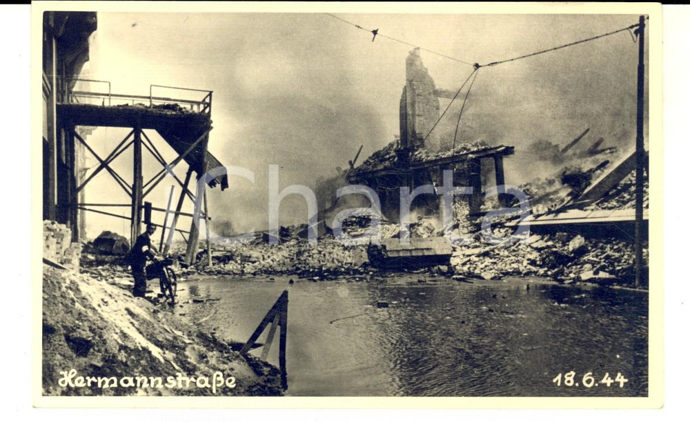 Cartolina originale da collezione 1944 WW2 HAMBURG HERMANNSTRASSE distrutta dalle bombe Postcard FP NV 1